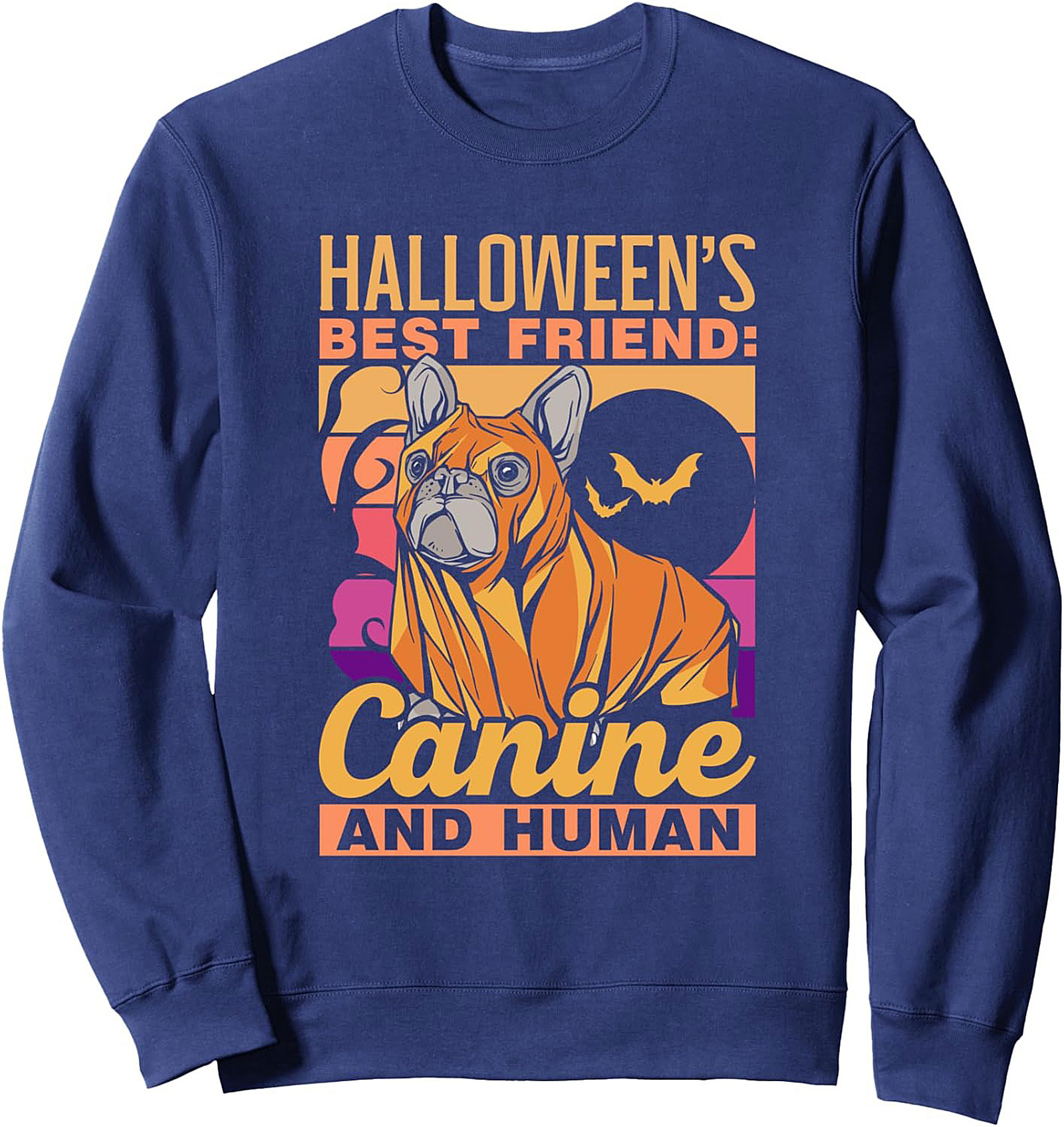 French Bulldog Halloween Crewneck Sweatshirt | Canine & Human Best Friend Retro Pullover