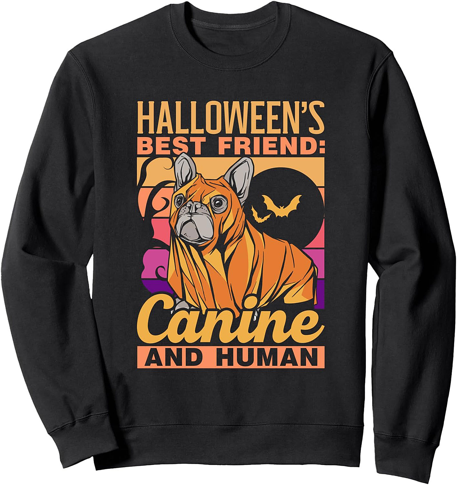 French Bulldog Halloween Crewneck Sweatshirt | Canine & Human Best Friend Retro Pullover