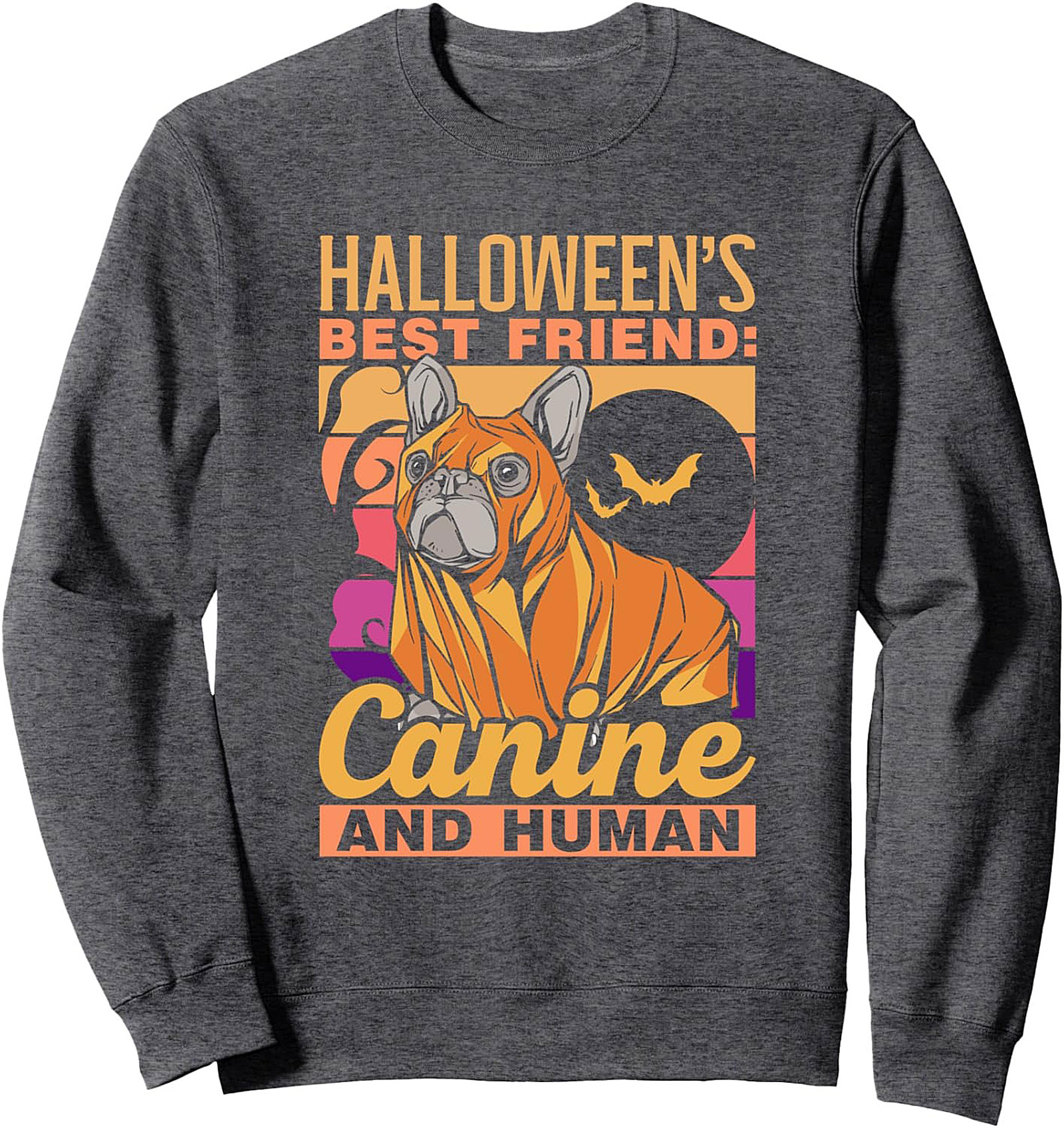 French Bulldog Halloween Crewneck Sweatshirt | Canine & Human Best Friend Retro Pullover
