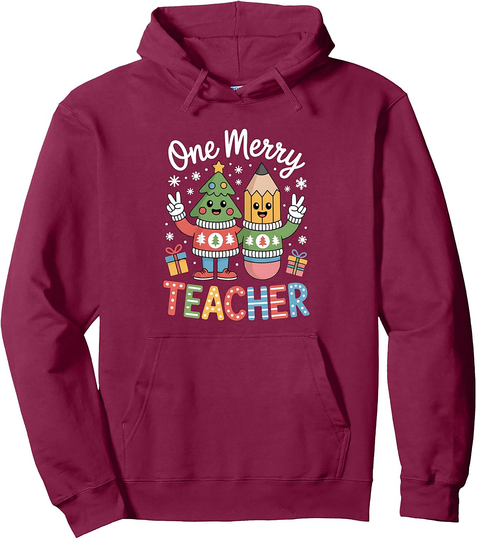 Merry Teacher Pullover Hoodie Cute Christmas Gift Idea