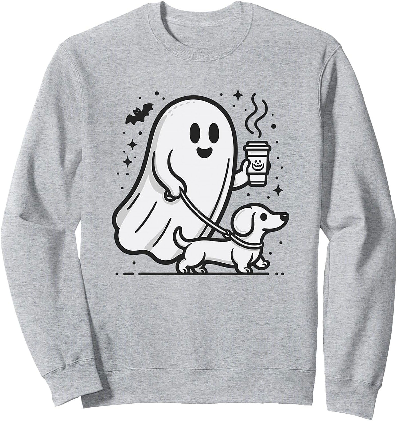 Ghost Dog Walk Coffee Sweatshirt | Cozy Dachshund Halloween Crewneck