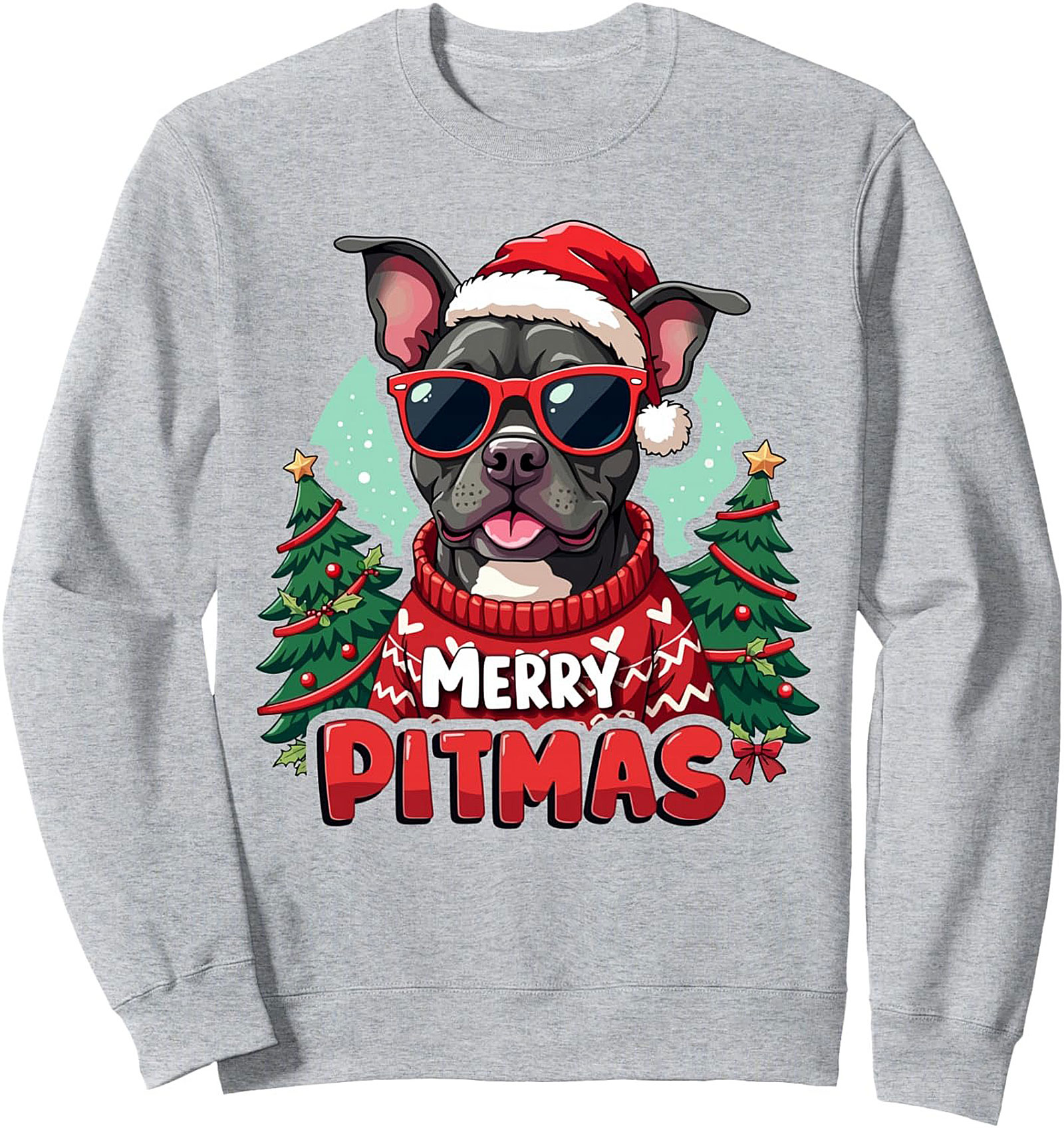 Merry Pitmas Graphic Sweatshirt - Funny Pitbull Dog Christmas Crewneck