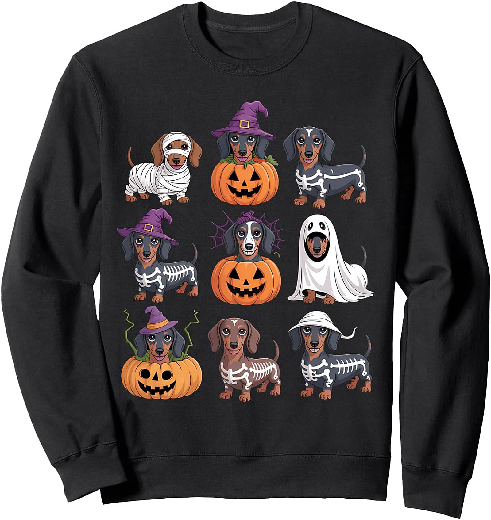 Dachshund Halloween Crewneck Sweatshirt: Wiener Dog Spooky Costume Party
