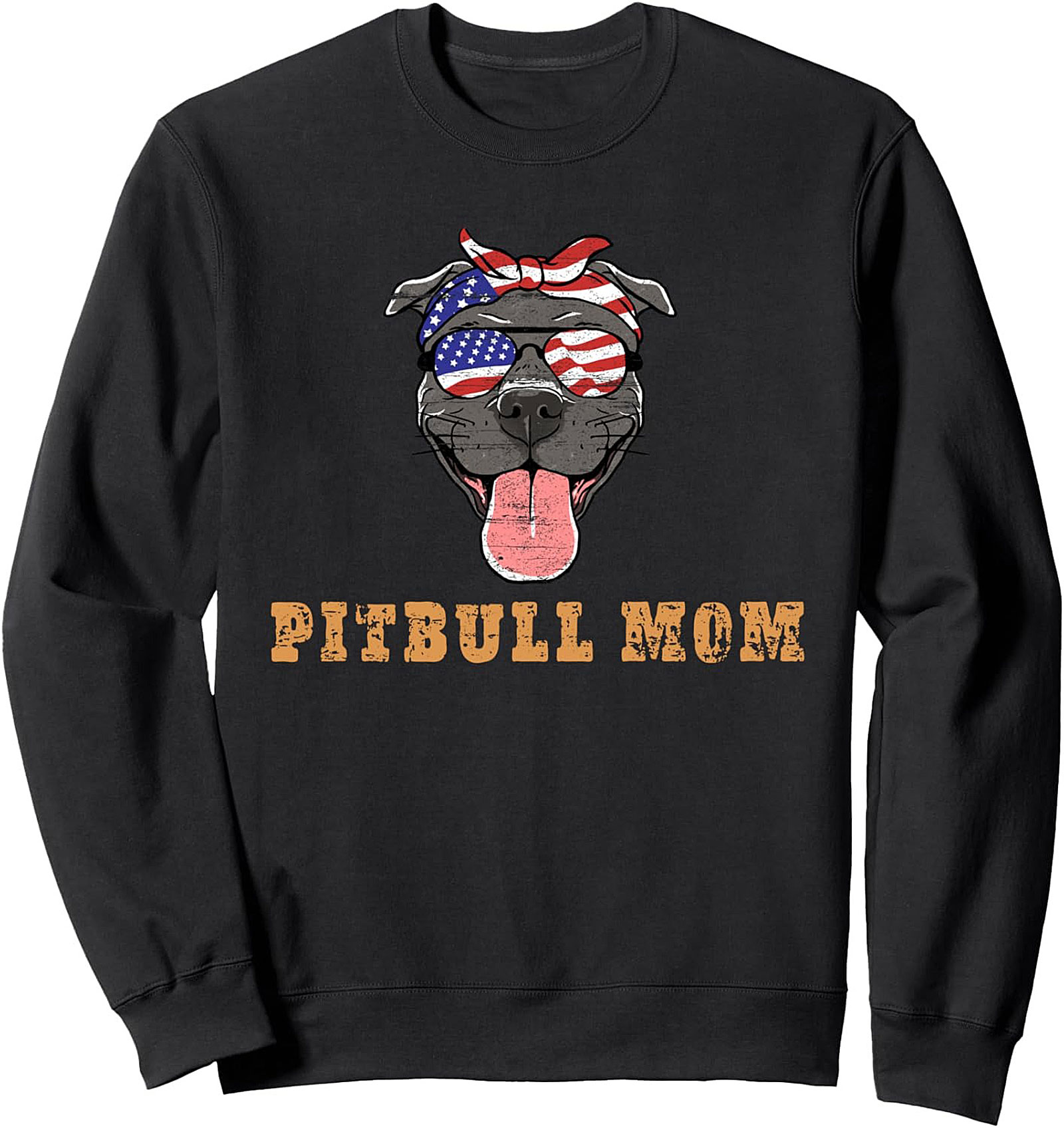 Patriotic Pitbull Mom Crewneck Sweatshirt | American Flag Dog Lover Pullover