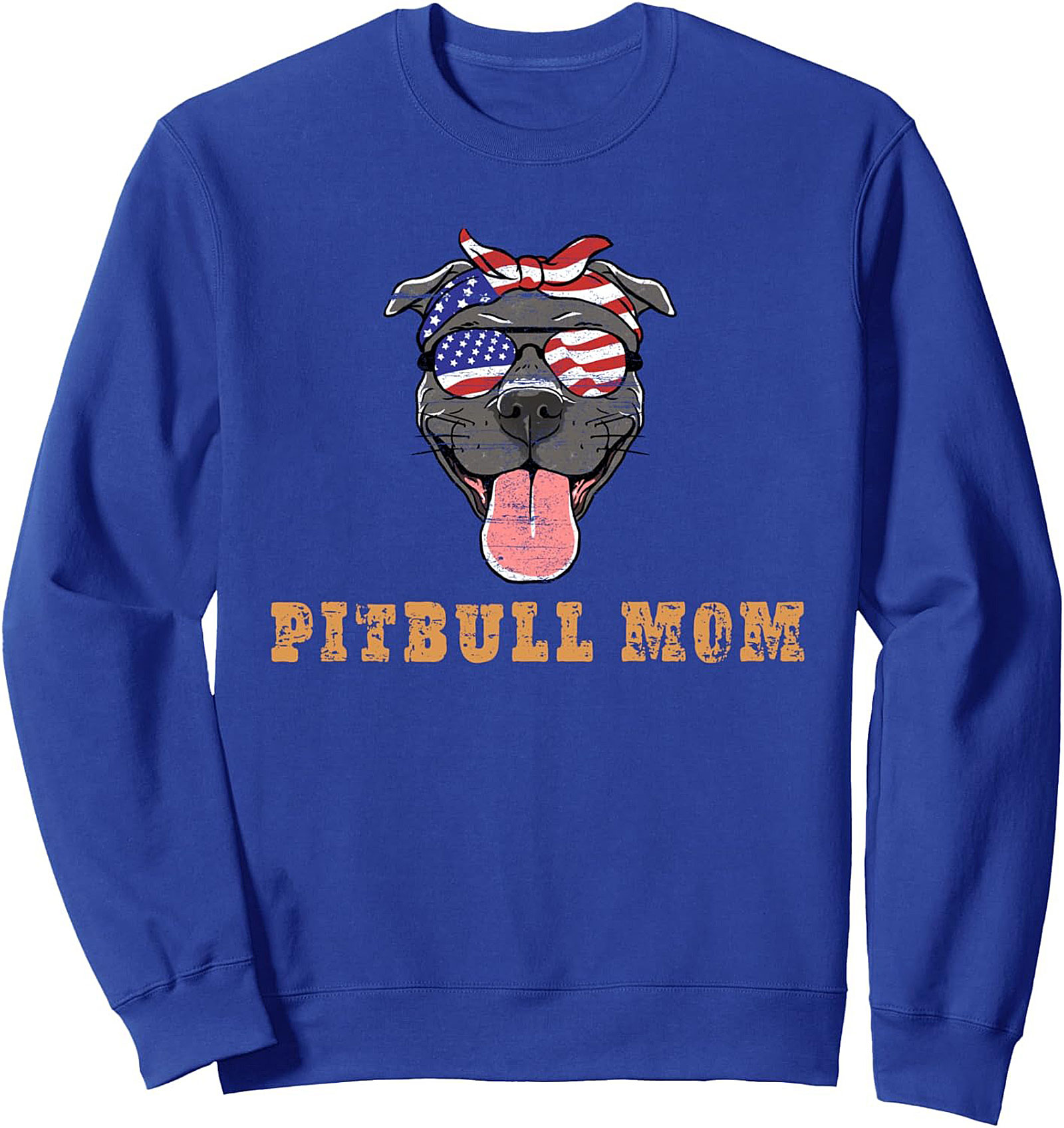 Patriotic Pitbull Mom Crewneck Sweatshirt | American Flag Dog Lover Pullover