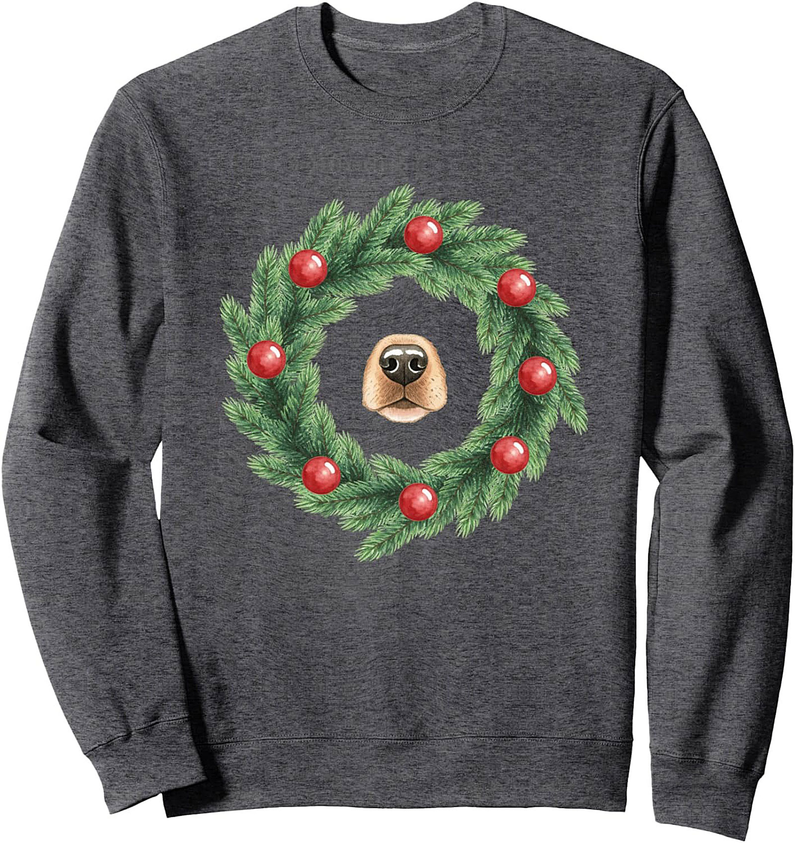 Dog Christmas Wreath Crewneck Sweatshirt | Festive Dog Nose Pullover