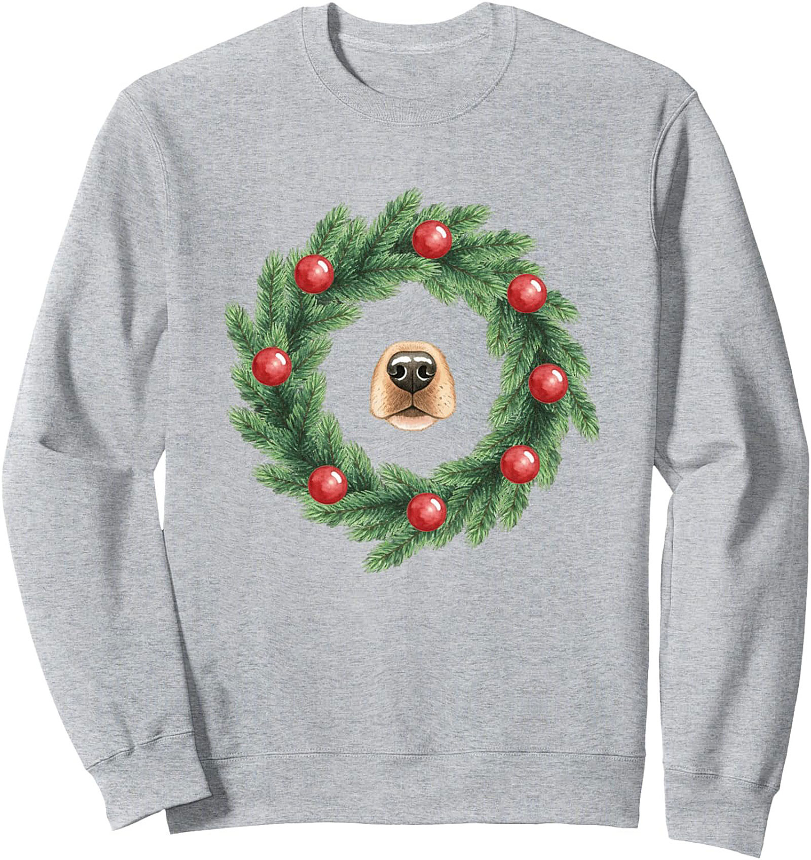 Dog Christmas Wreath Crewneck Sweatshirt | Festive Dog Nose Pullover