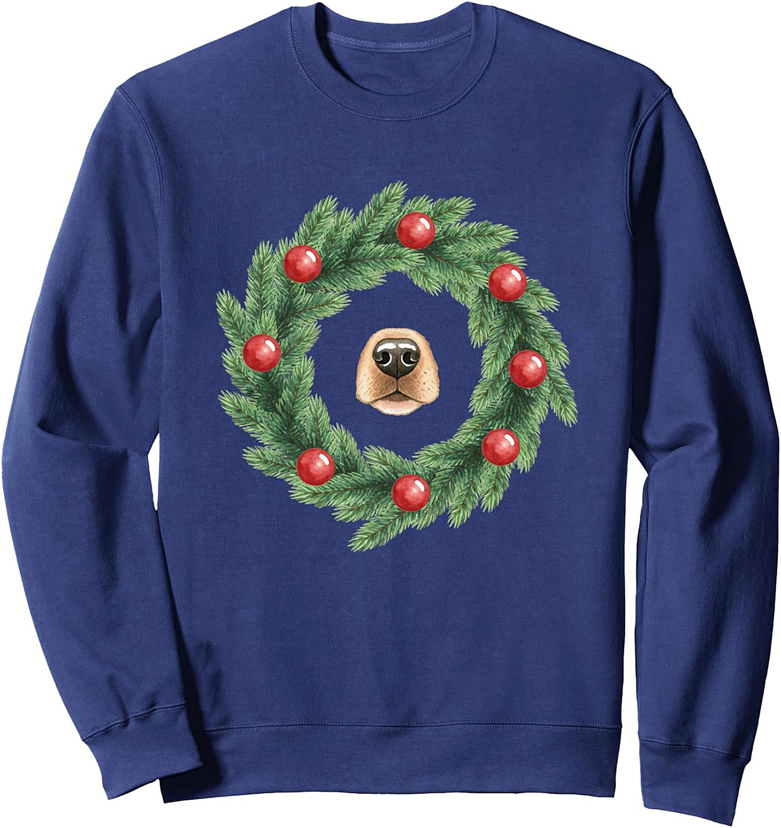 Dog Christmas Wreath Crewneck Sweatshirt | Festive Dog Nose Pullover