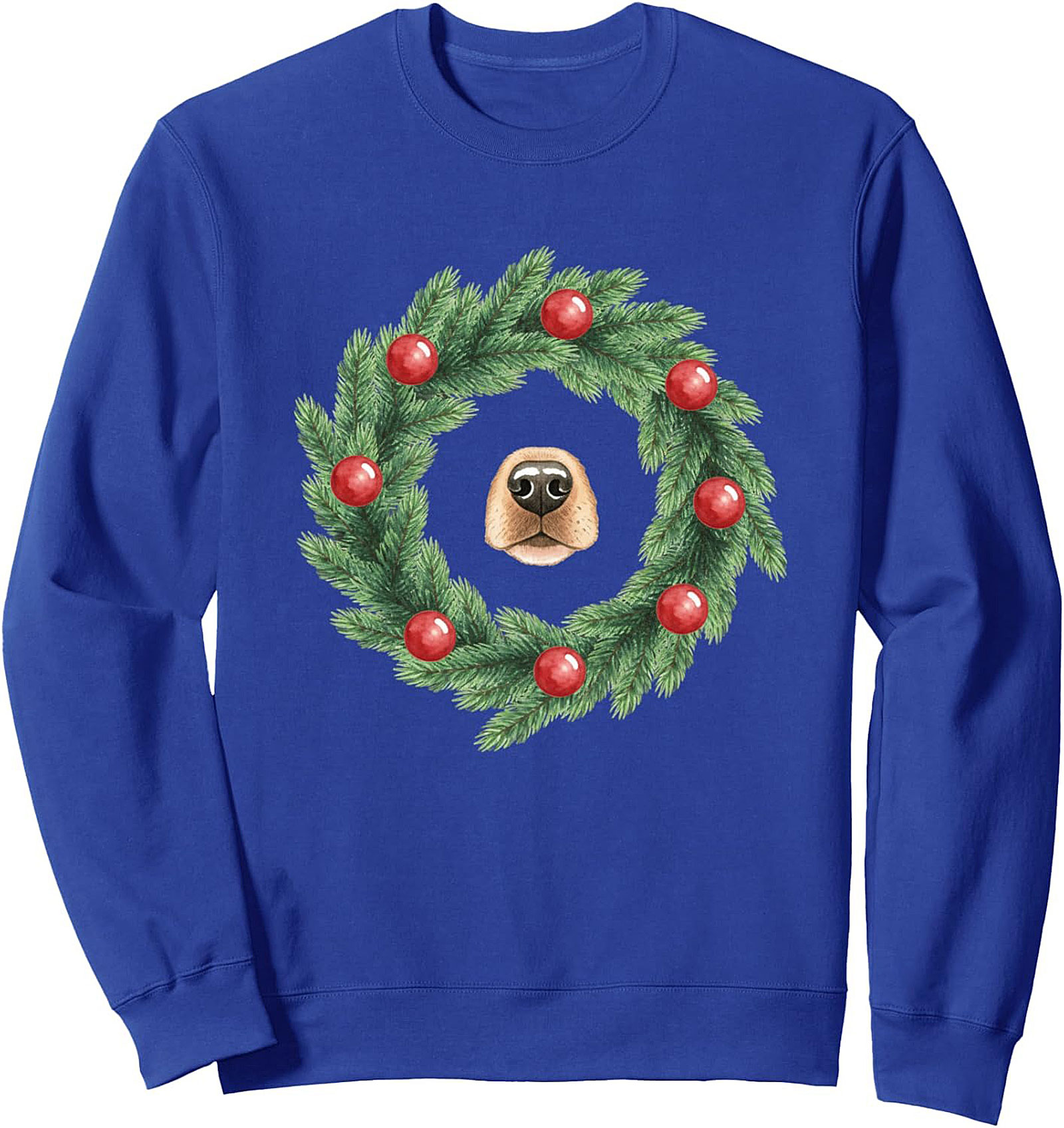 Dog Christmas Wreath Crewneck Sweatshirt | Festive Dog Nose Pullover