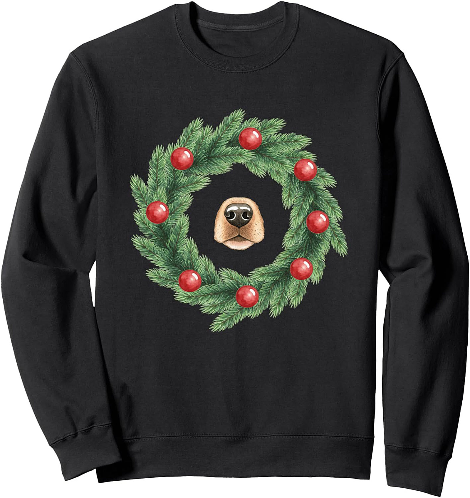 Dog Christmas Wreath Crewneck Sweatshirt | Festive Dog Nose Pullover