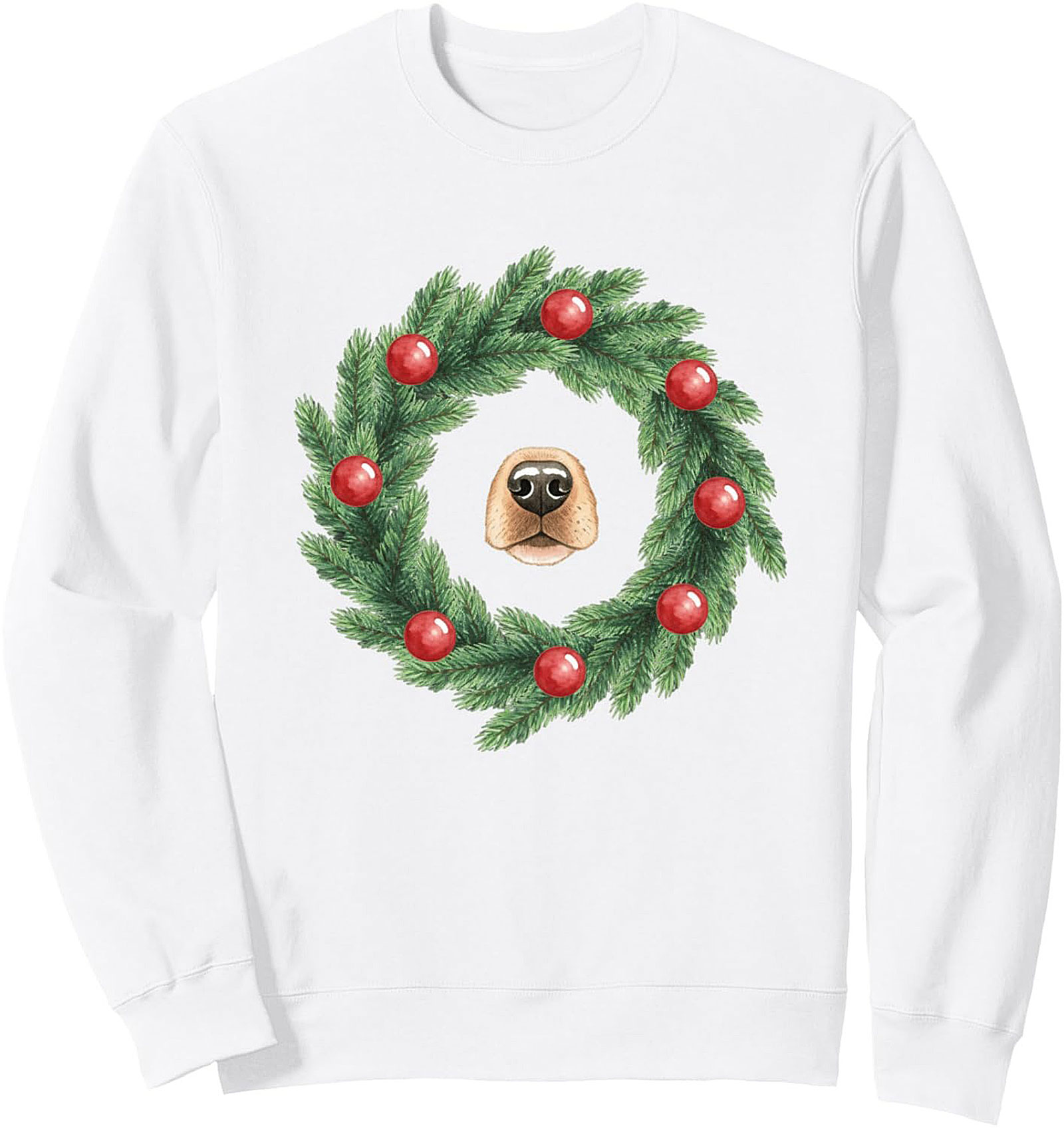 Dog Christmas Wreath Crewneck Sweatshirt | Festive Dog Nose Pullover