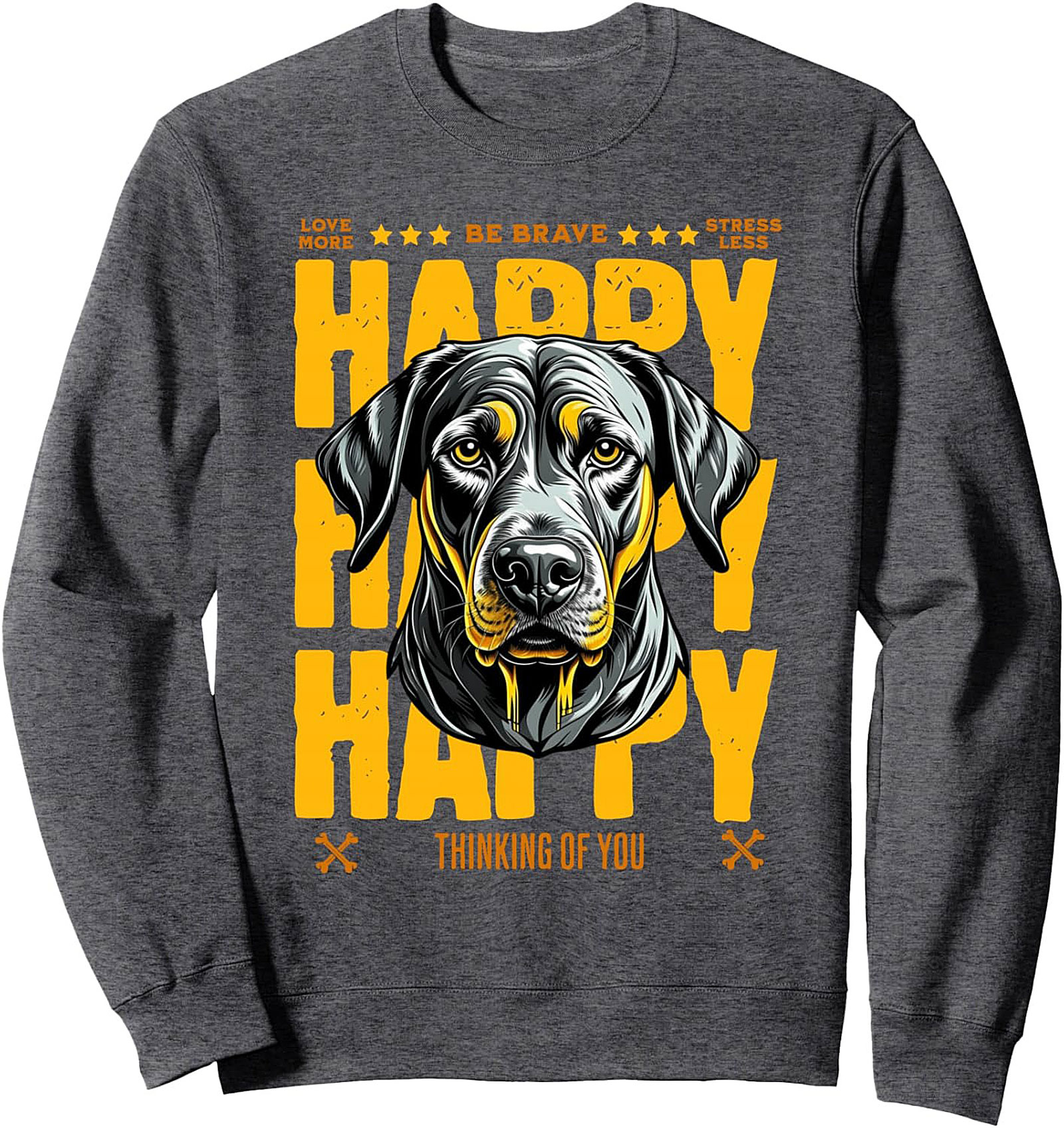 Happy Rottweiler Graphic Sweatshirt Love More, Stress Less Crewneck Pullover-black