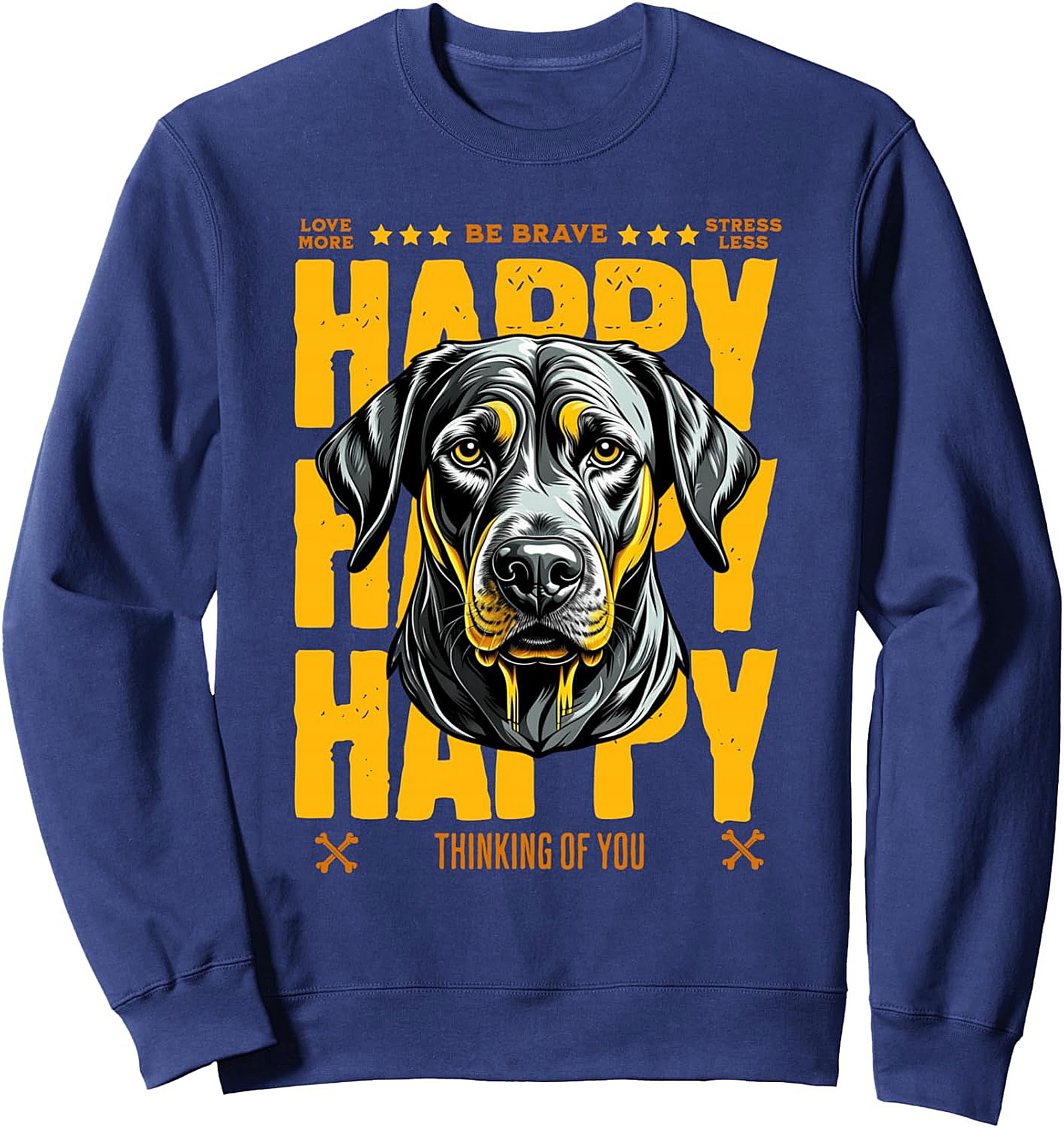 Happy Rottweiler Graphic Sweatshirt Love More, Stress Less Crewneck Pullover-black