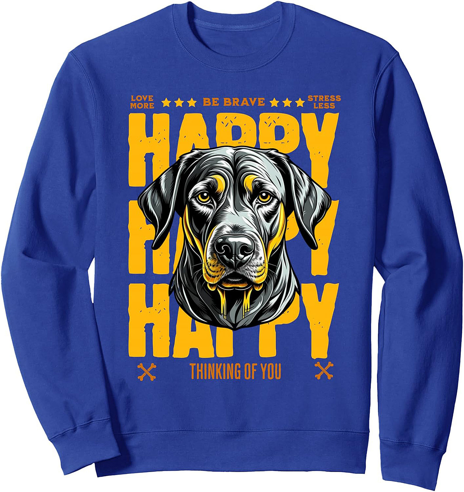 Happy Rottweiler Graphic Sweatshirt Love More, Stress Less Crewneck Pullover-black