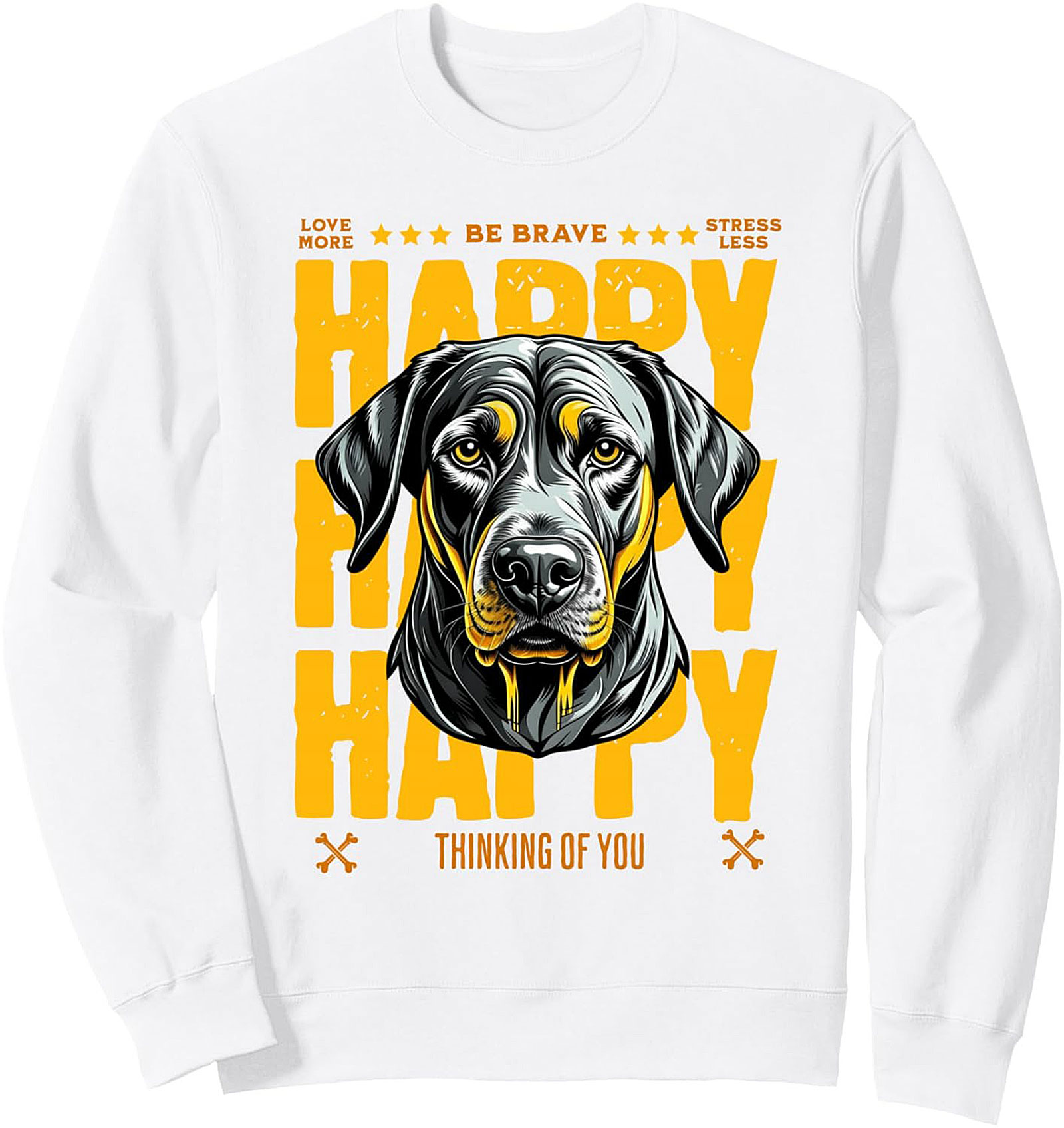 Happy Rottweiler Graphic Sweatshirt Love More, Stress Less Crewneck Pullover-black