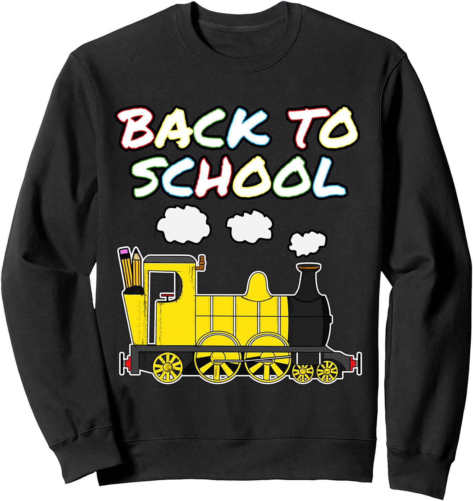 Back To School Train Crewneck Sweatshirt | Classic Yellow Locomotive Pullover