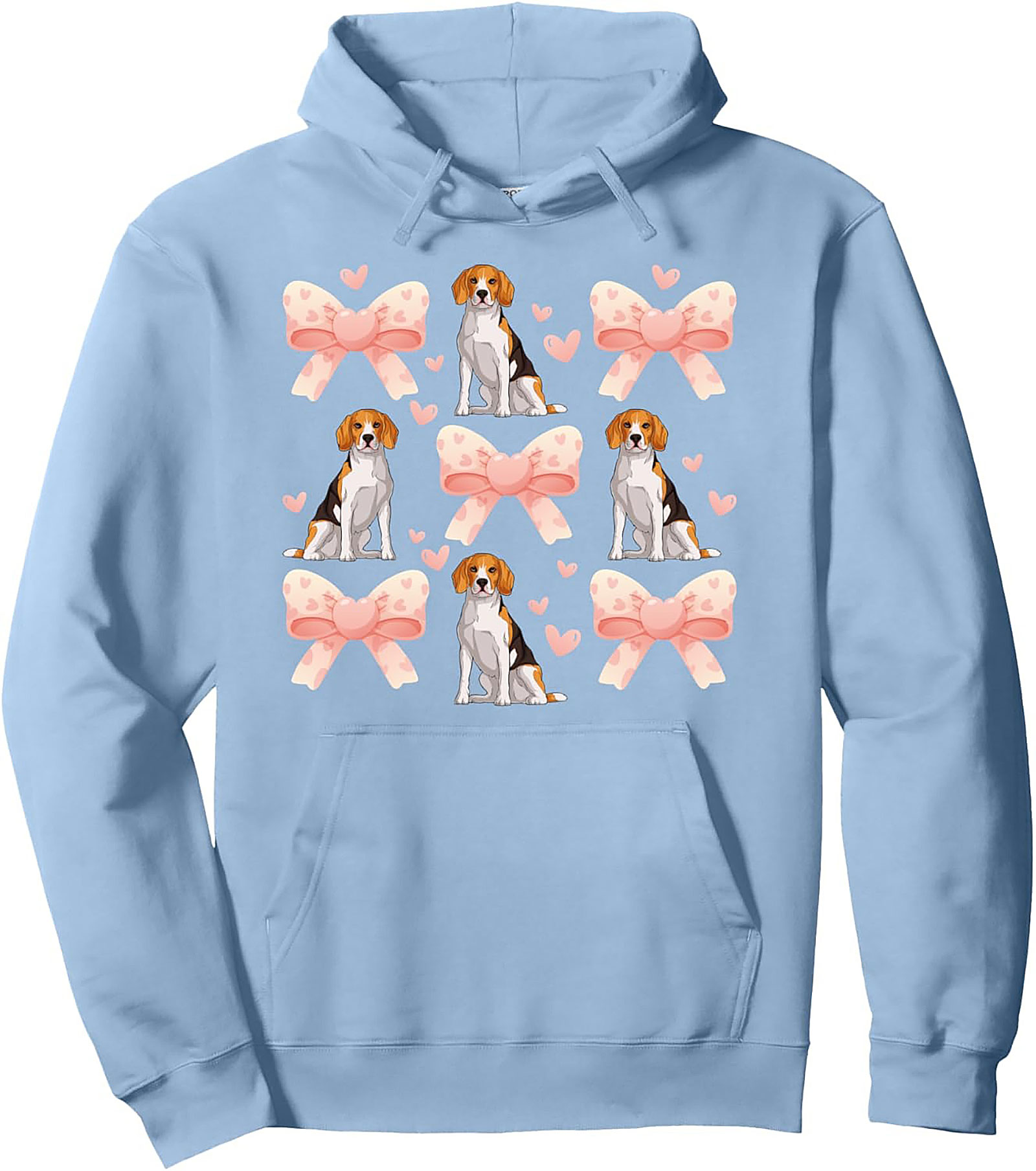 Cute Beagle Dog & Pink Bows Pattern Pullover Hoodie | Beagle Lover Graphic Hoodie