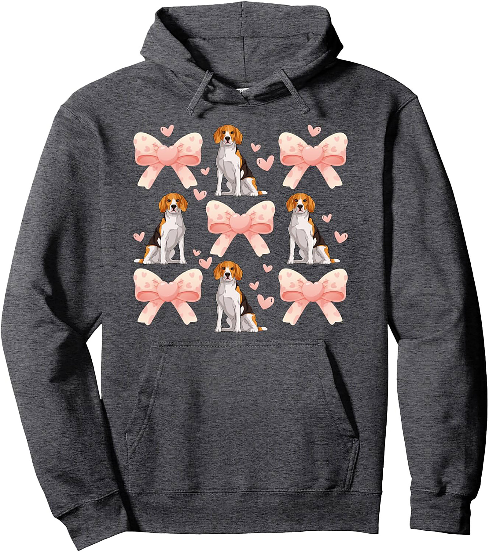 Cute Beagle Dog & Pink Bows Pattern Pullover Hoodie | Beagle Lover Graphic Hoodie