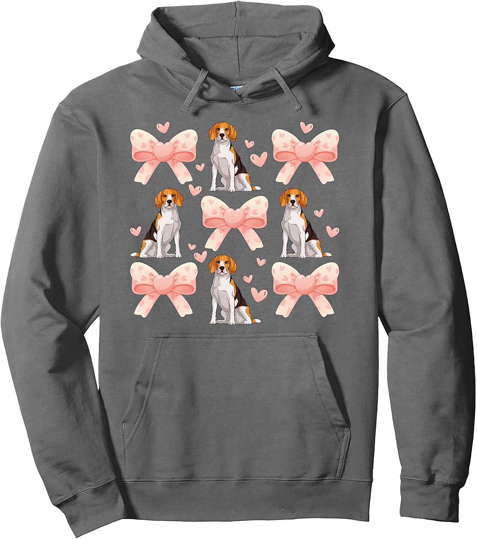Cute Beagle Dog & Pink Bows Pattern Pullover Hoodie | Beagle Lover Graphic Hoodie