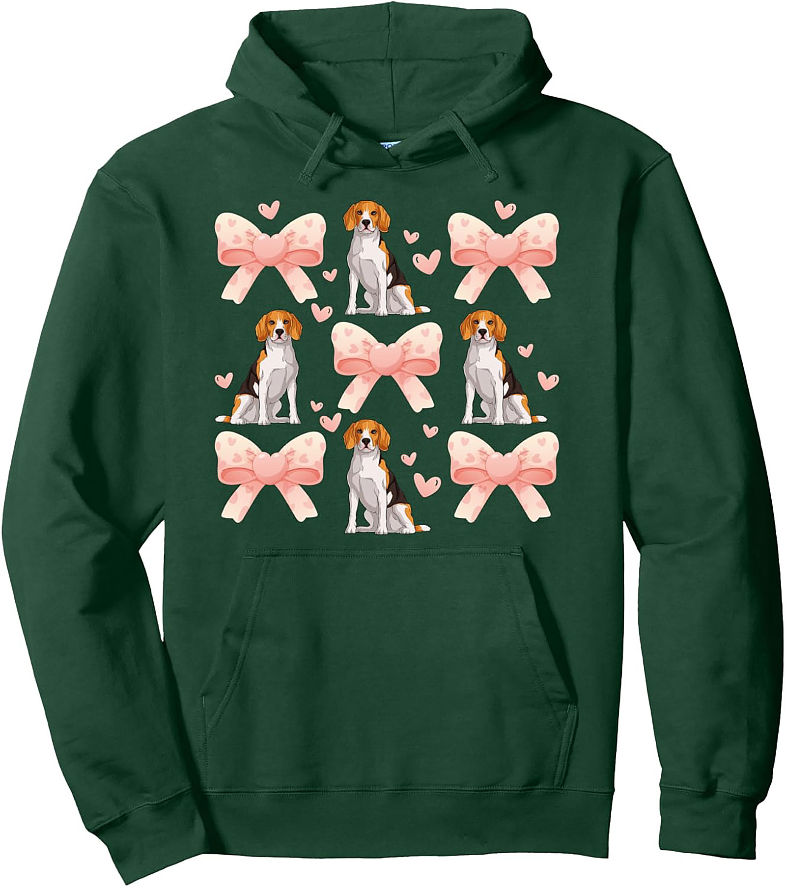 Cute Beagle Dog & Pink Bows Pattern Pullover Hoodie | Beagle Lover Graphic Hoodie
