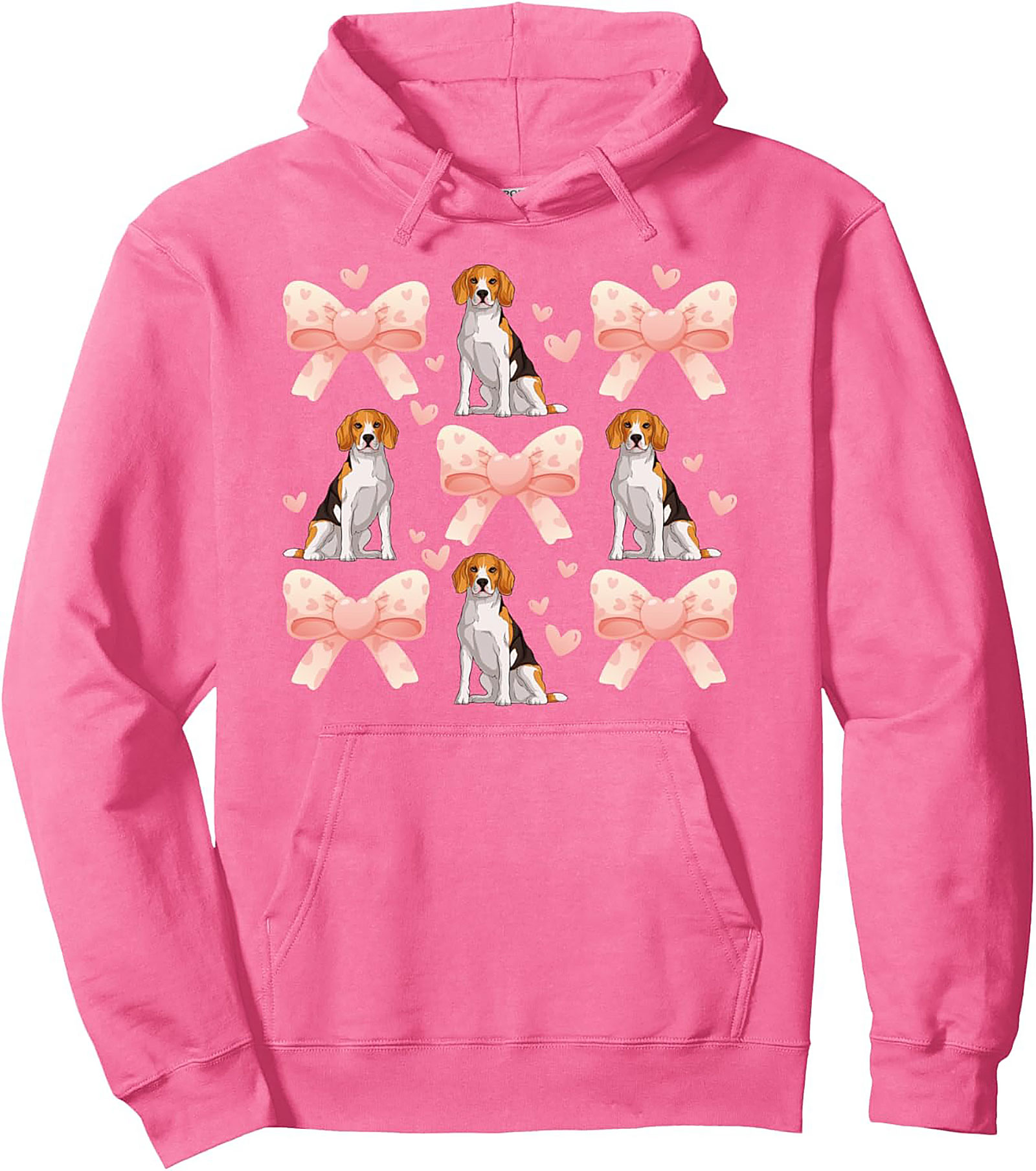 Cute Beagle Dog & Pink Bows Pattern Pullover Hoodie | Beagle Lover Graphic Hoodie