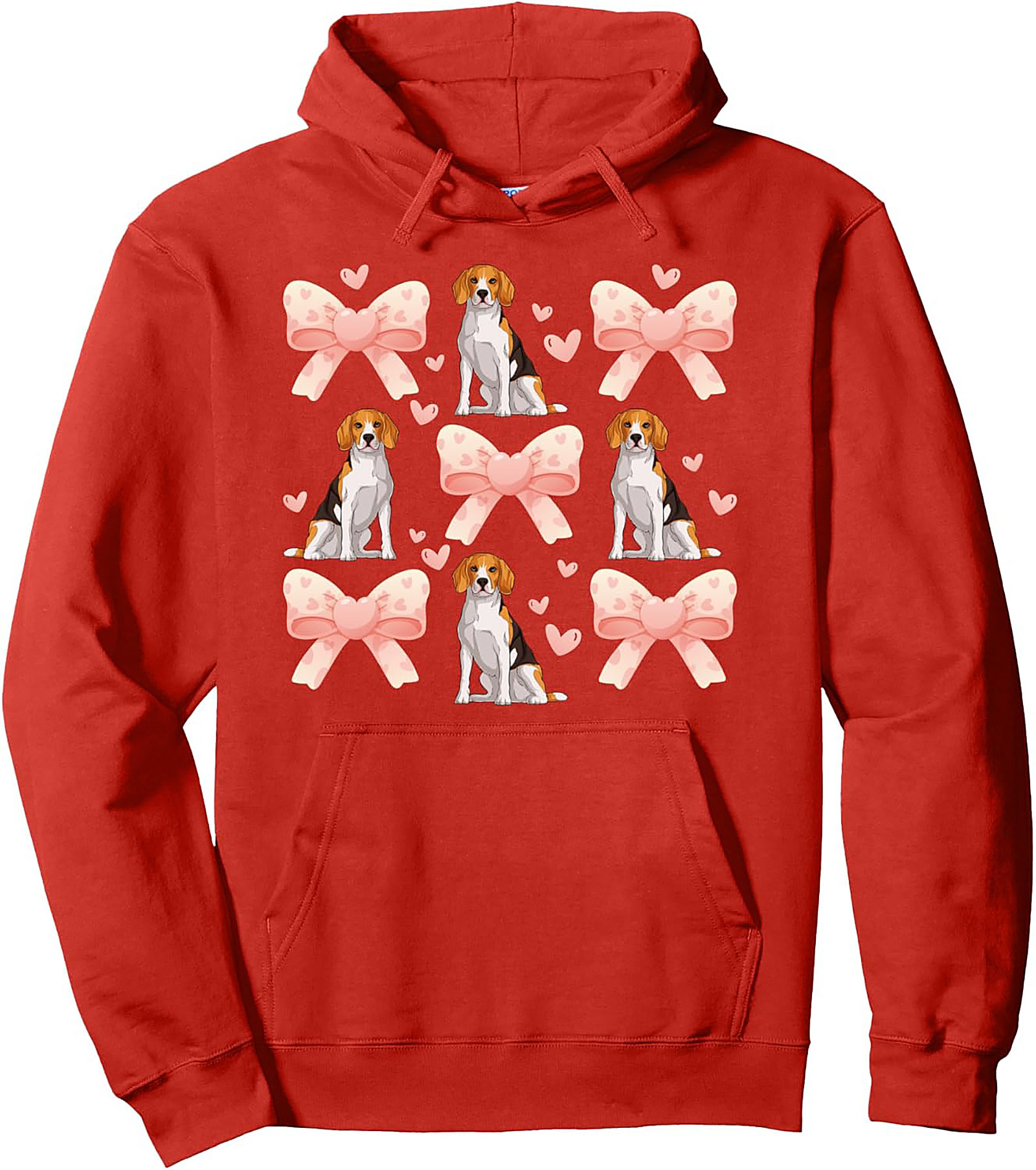 Cute Beagle Dog & Pink Bows Pattern Pullover Hoodie | Beagle Lover Graphic Hoodie