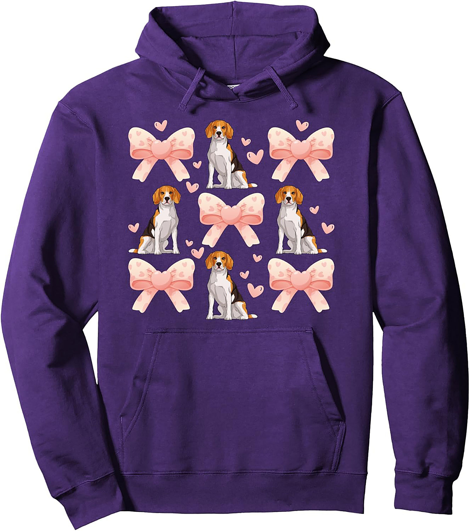 Cute Beagle Dog & Pink Bows Pattern Pullover Hoodie | Beagle Lover Graphic Hoodie