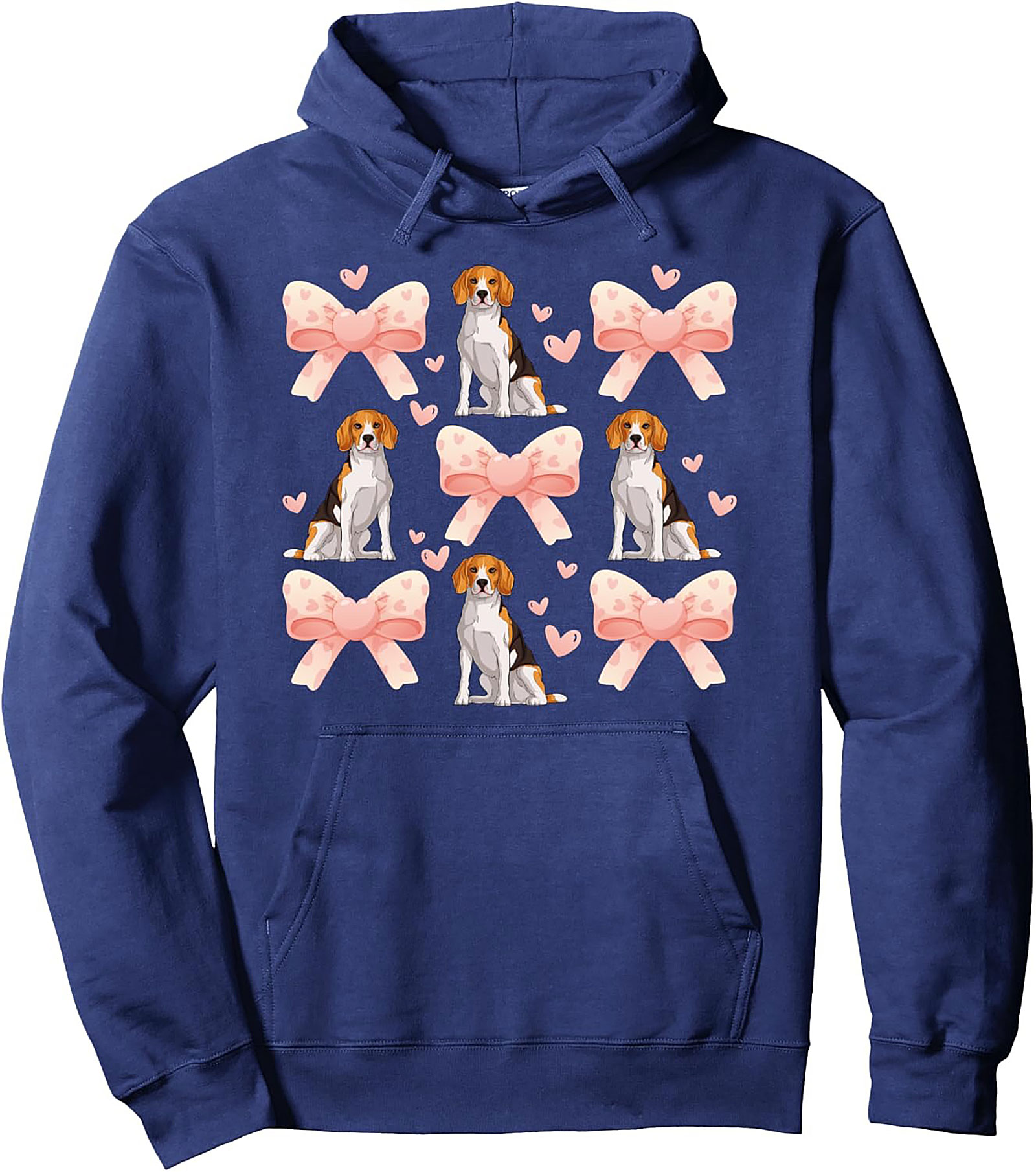 Cute Beagle Dog & Pink Bows Pattern Pullover Hoodie | Beagle Lover Graphic Hoodie
