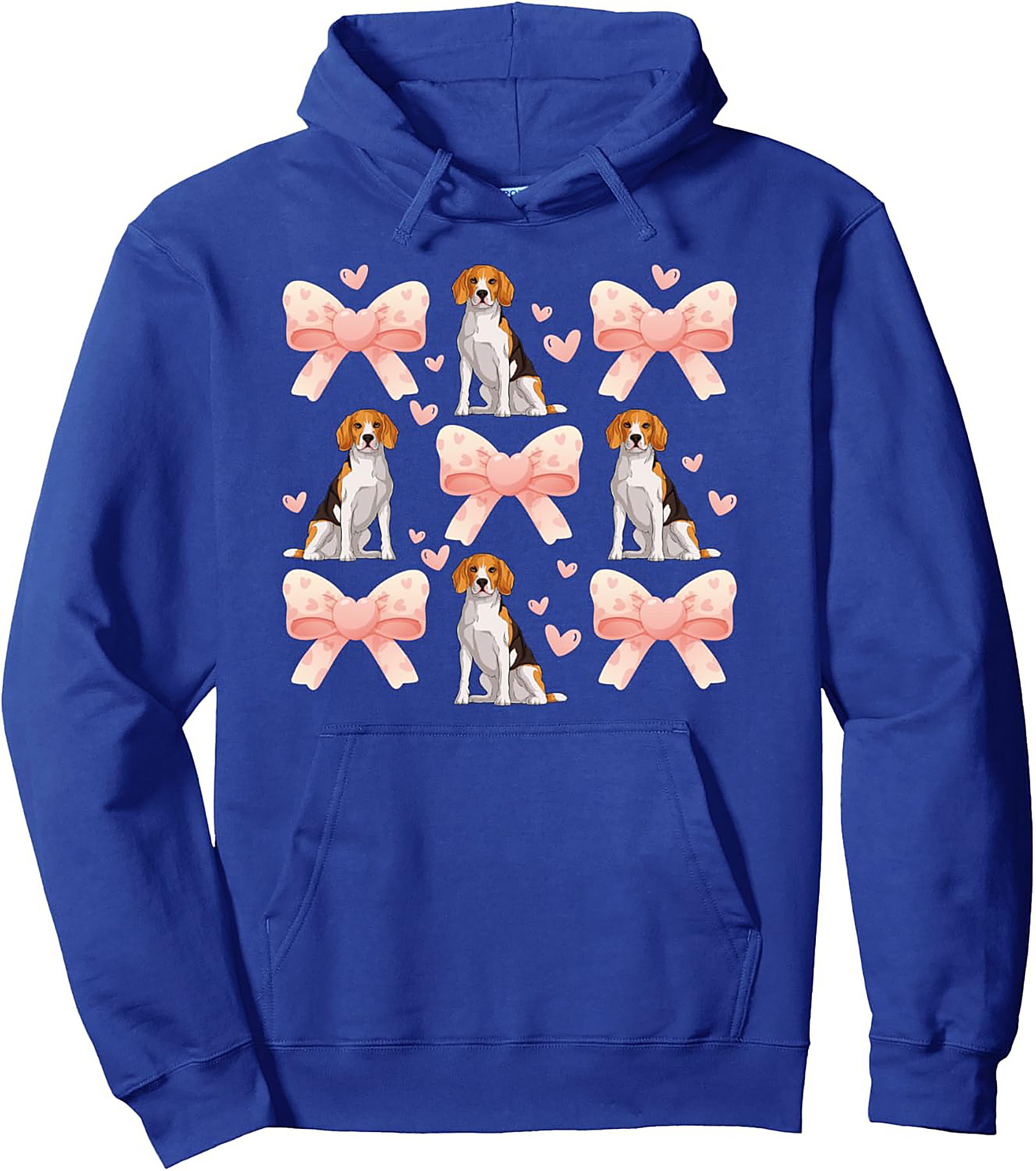Cute Beagle Dog & Pink Bows Pattern Pullover Hoodie | Beagle Lover Graphic Hoodie