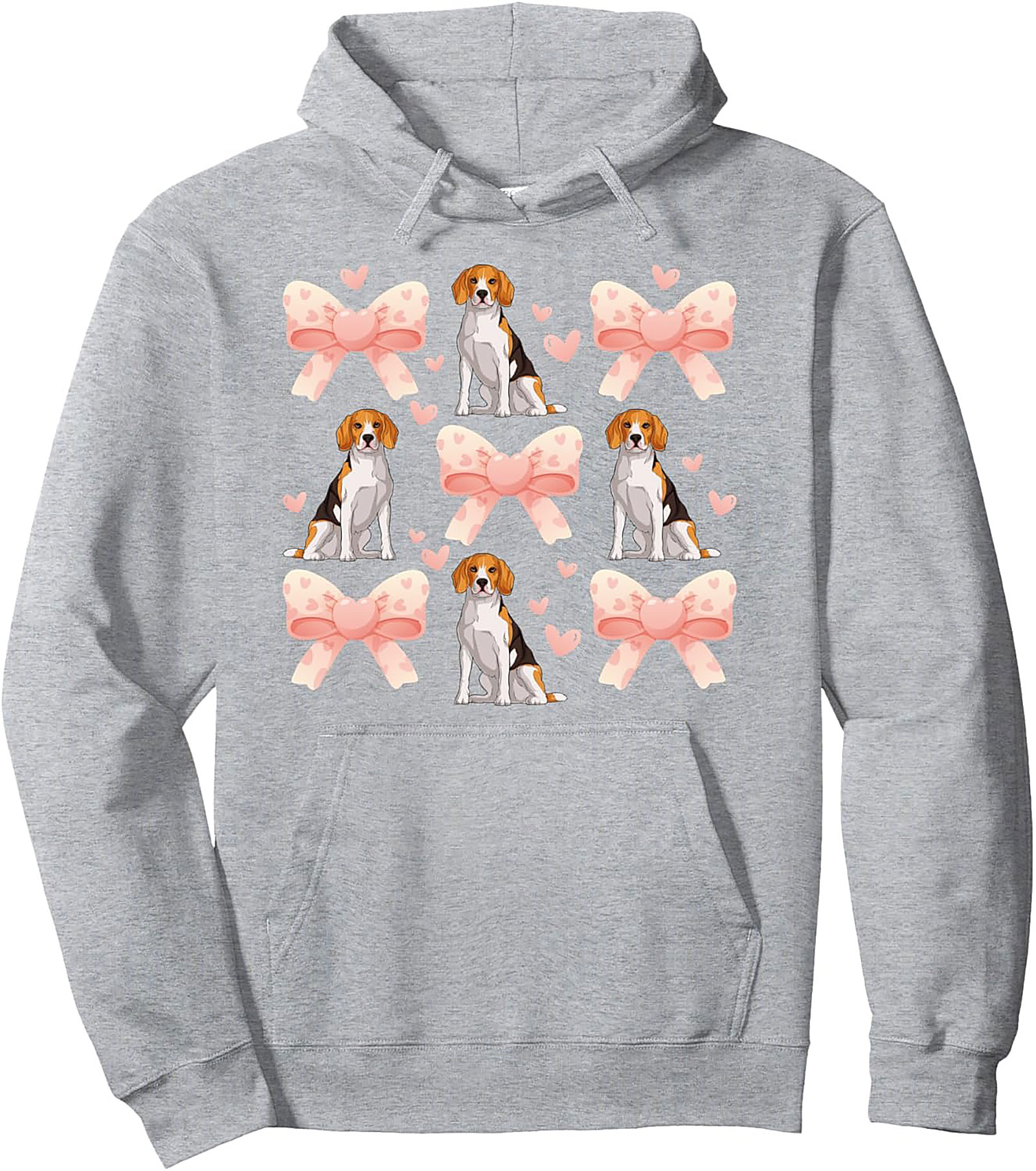 Cute Beagle Dog & Pink Bows Pattern Pullover Hoodie | Beagle Lover Graphic Hoodie