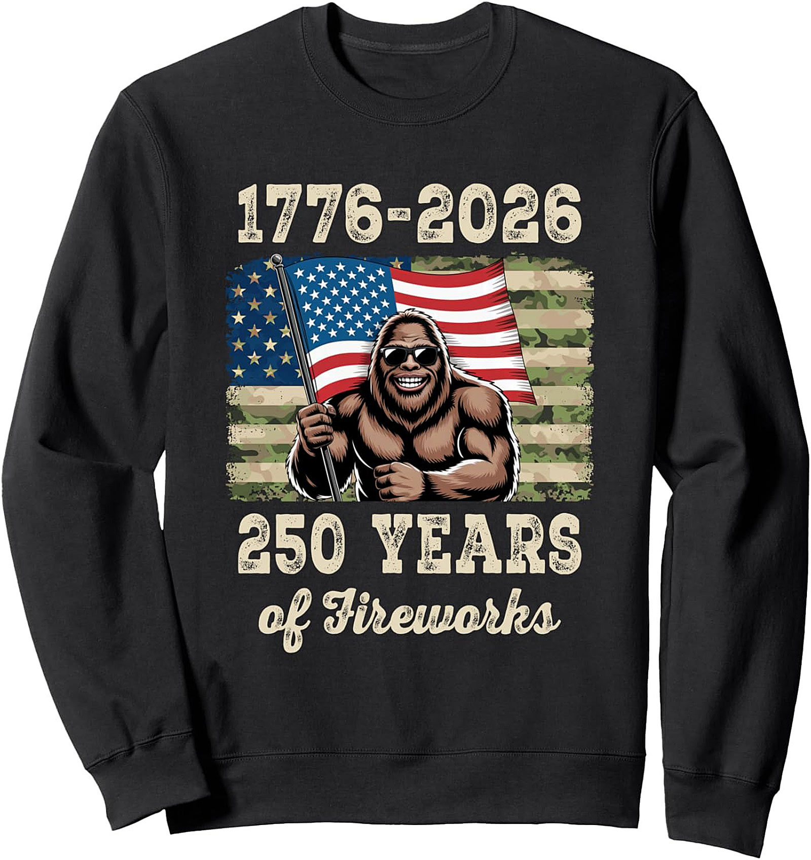 Patriotic Bigfoot Crewneck Sweatshirt | 250 Years of Fireworks