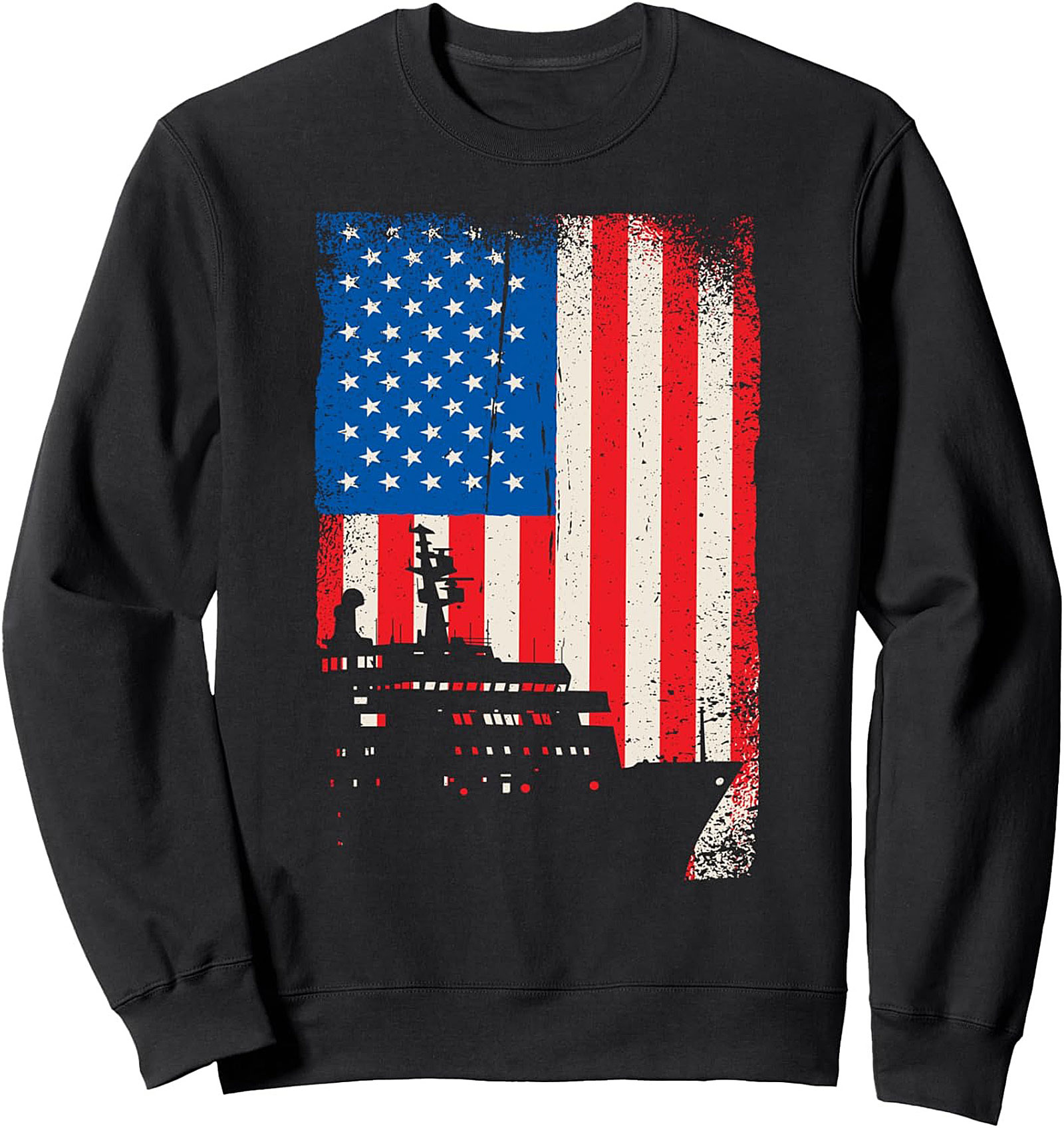 Patriotic Navy Ship Crewneck Sweatshirt | U.S. Flag Pullover