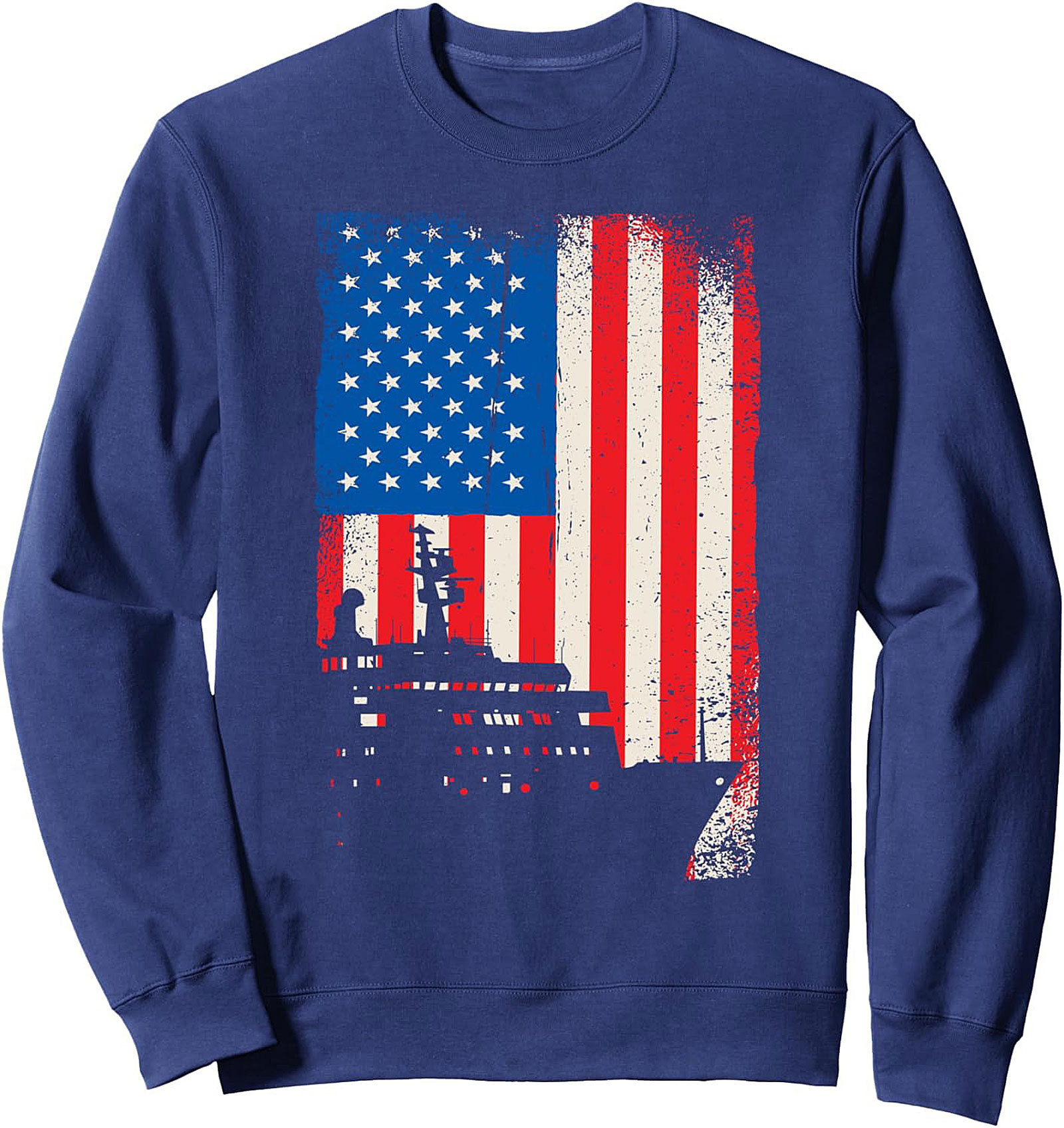 Patriotic Navy Ship Crewneck Sweatshirt | U.S. Flag Pullover