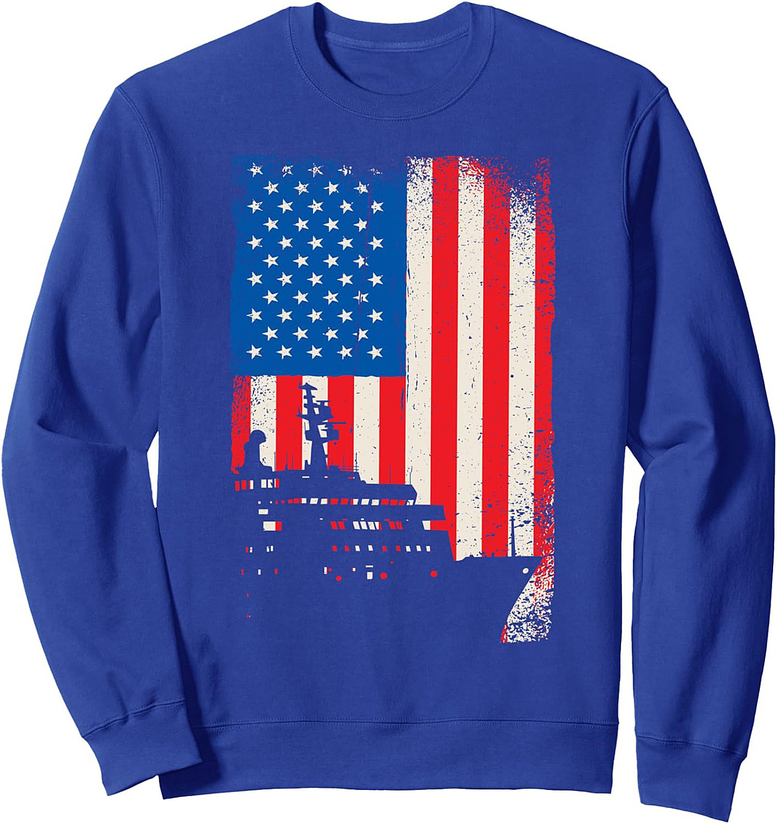 Patriotic Navy Ship Crewneck Sweatshirt | U.S. Flag Pullover