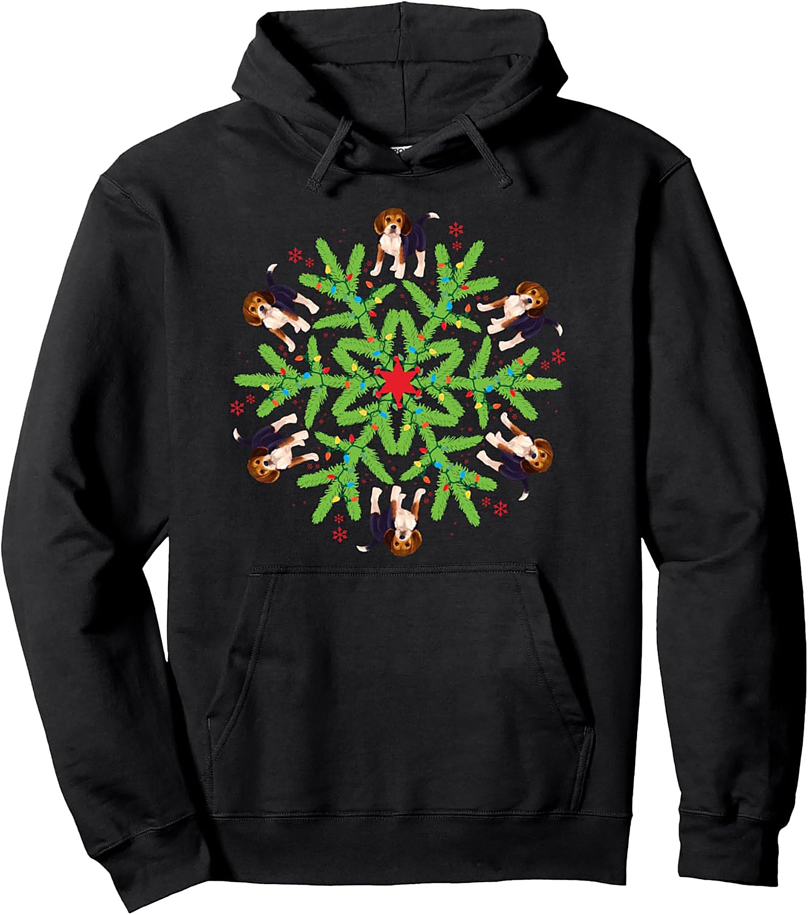 Beagle Christmas Snowflake Pullover Hoodie | Festive Dog Lover Graphic Hoodie
