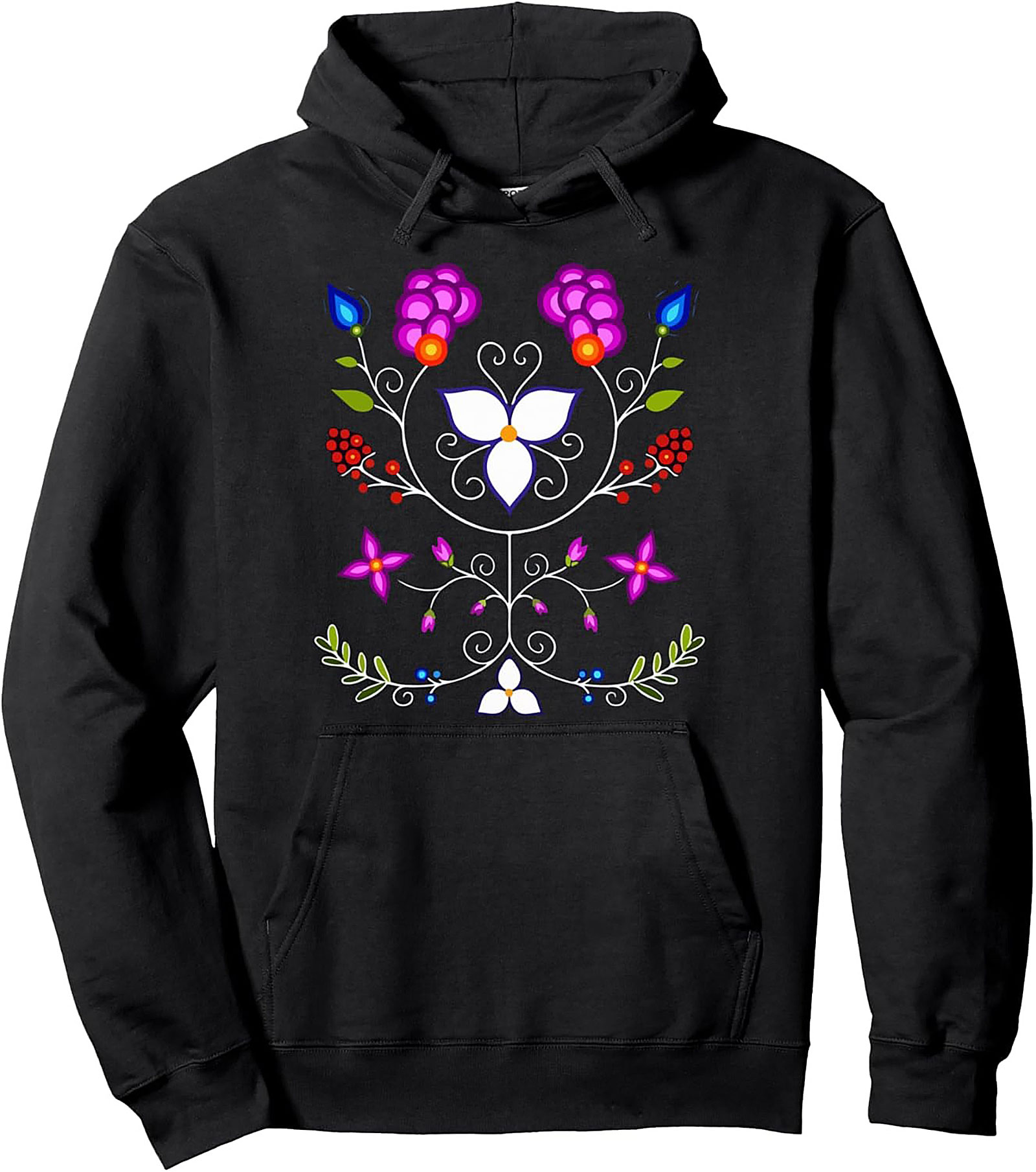Vibrant Indigenous Floral Pullover Hoodie Cozy Streetwear