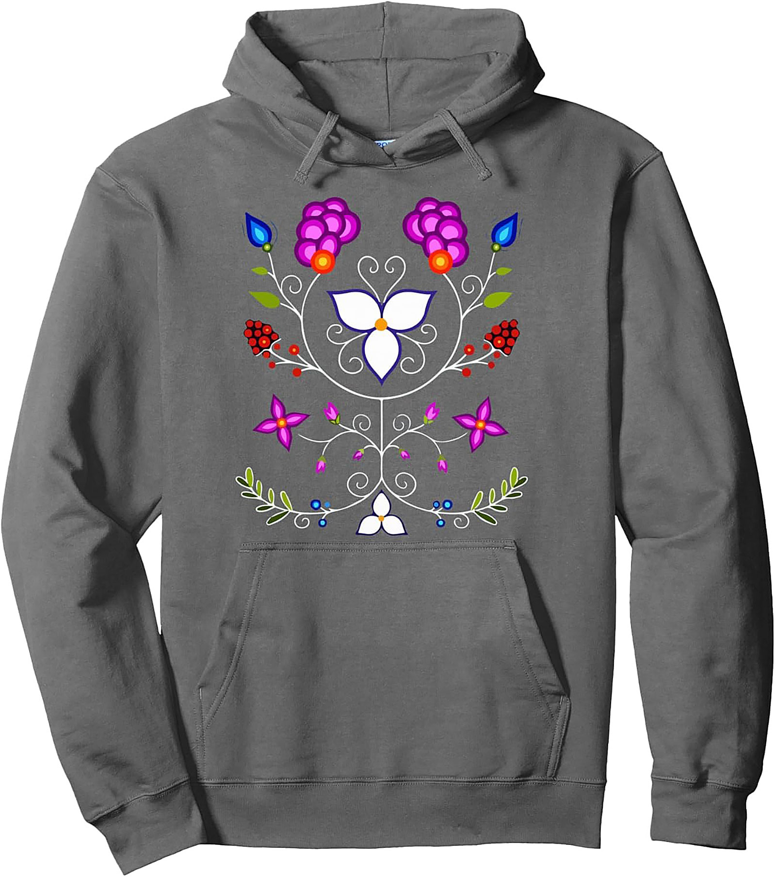 Vibrant Indigenous Floral Pullover Hoodie Cozy Streetwear