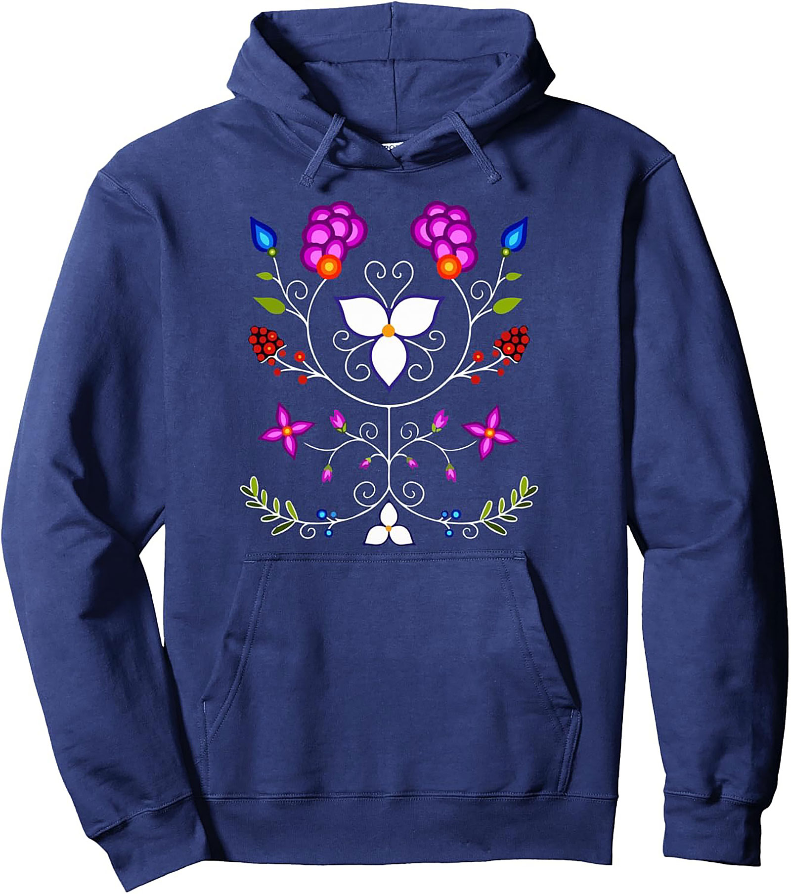 Vibrant Indigenous Floral Pullover Hoodie Cozy Streetwear
