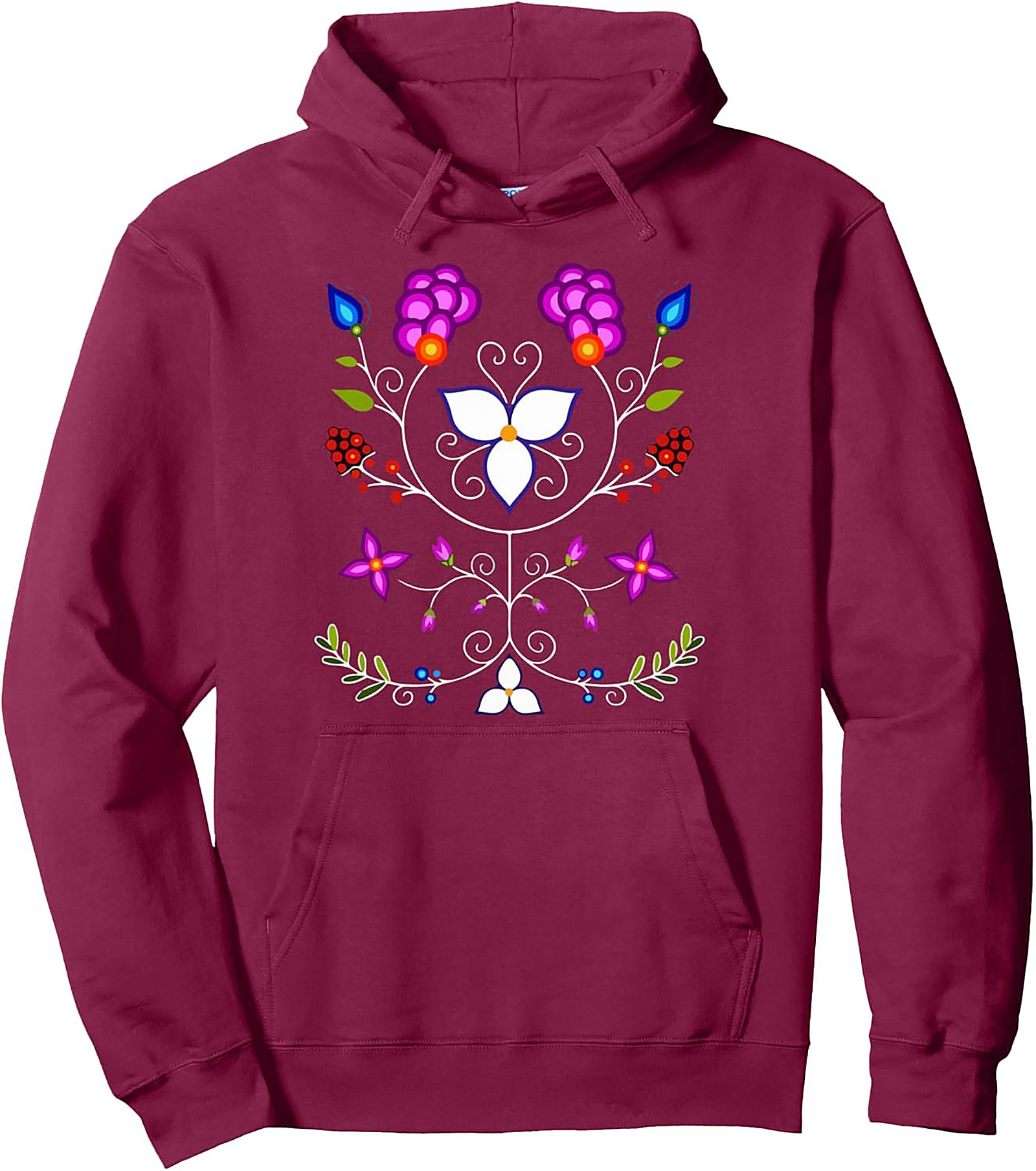 Vibrant Indigenous Floral Pullover Hoodie Cozy Streetwear