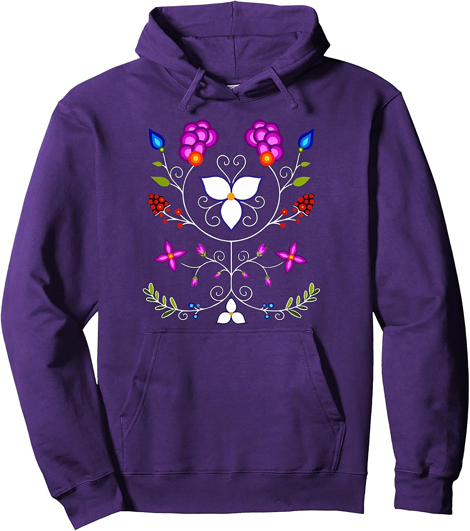 Vibrant Indigenous Floral Pullover Hoodie Cozy Streetwear