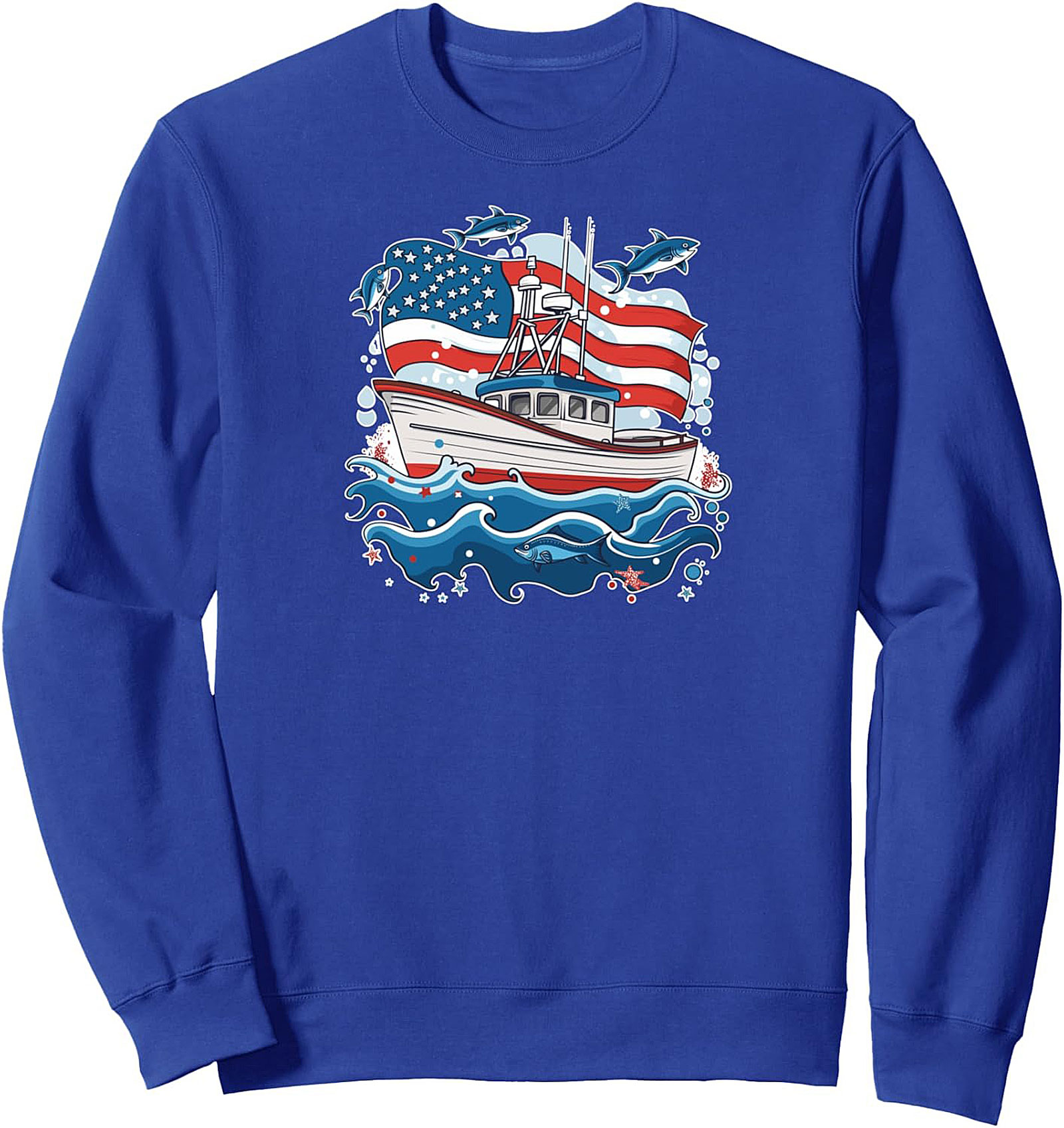 Patriotic Fishing Crewneck Sweatshirt | American Flag Pullover