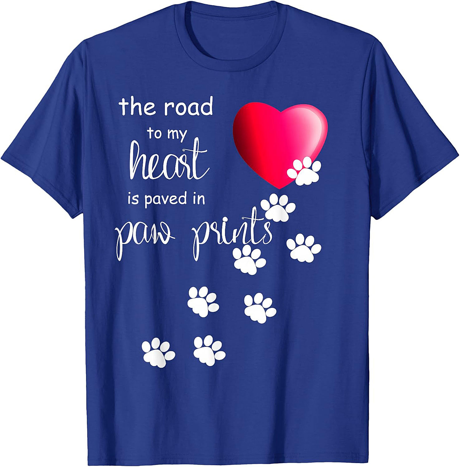 Paw Print Heart T-Shirt: The Road to My Heart Dog Lover Graphic Tee