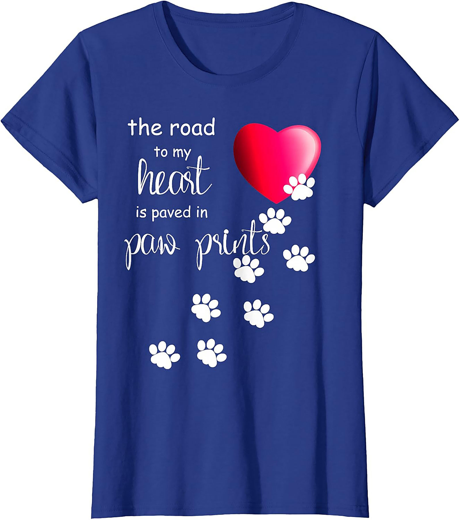 Paw Print Heart T-Shirt: The Road to My Heart Dog Lover Graphic Tee