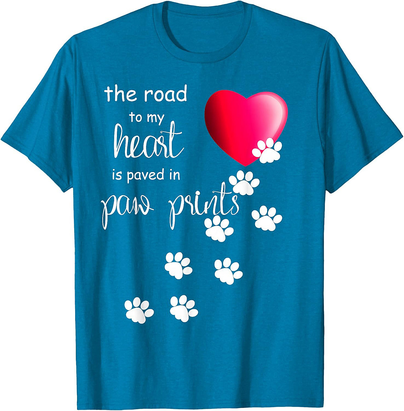 Paw Print Heart T-Shirt: The Road to My Heart Dog Lover Graphic Tee