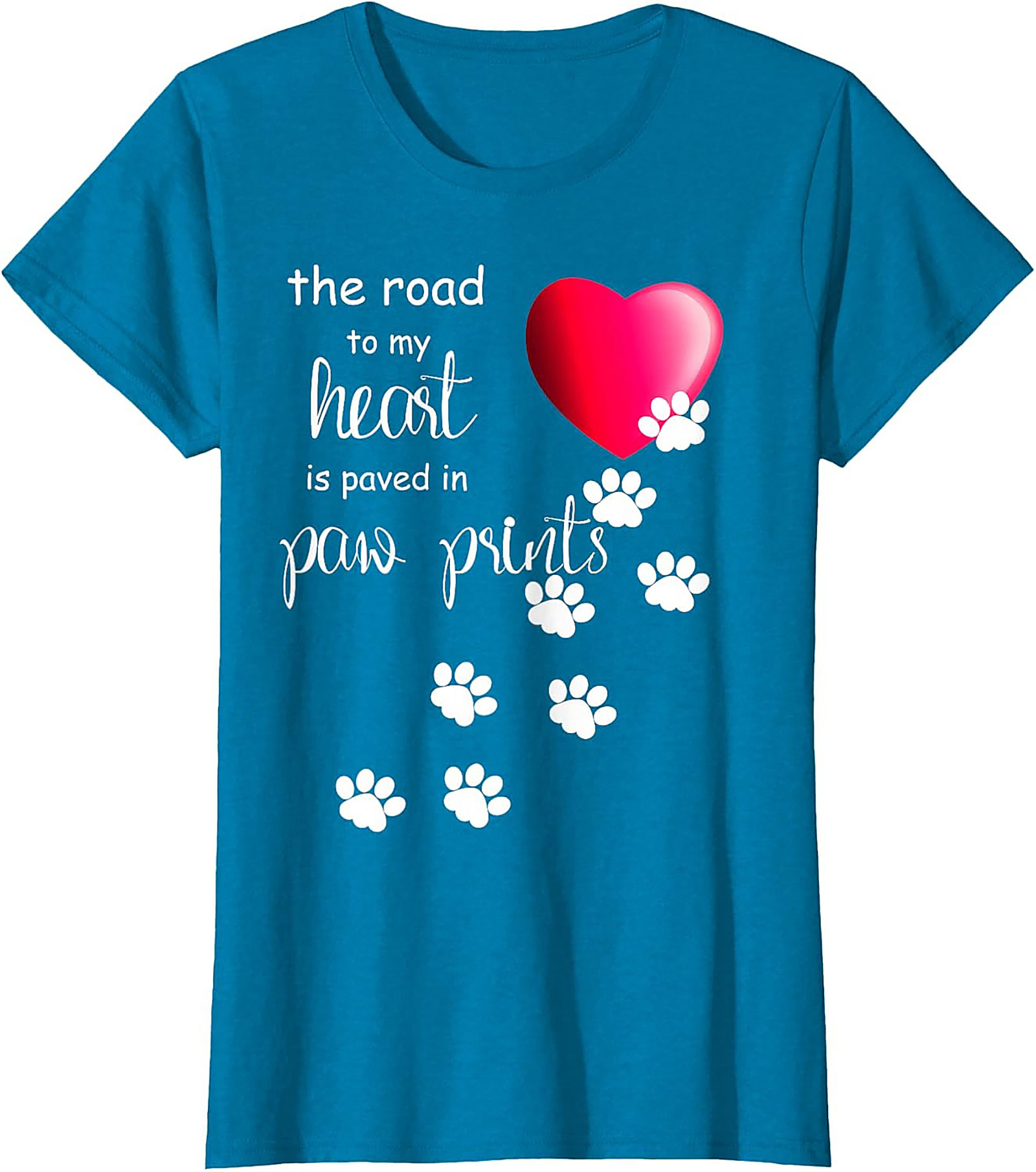 Paw Print Heart T-Shirt: The Road to My Heart Dog Lover Graphic Tee
