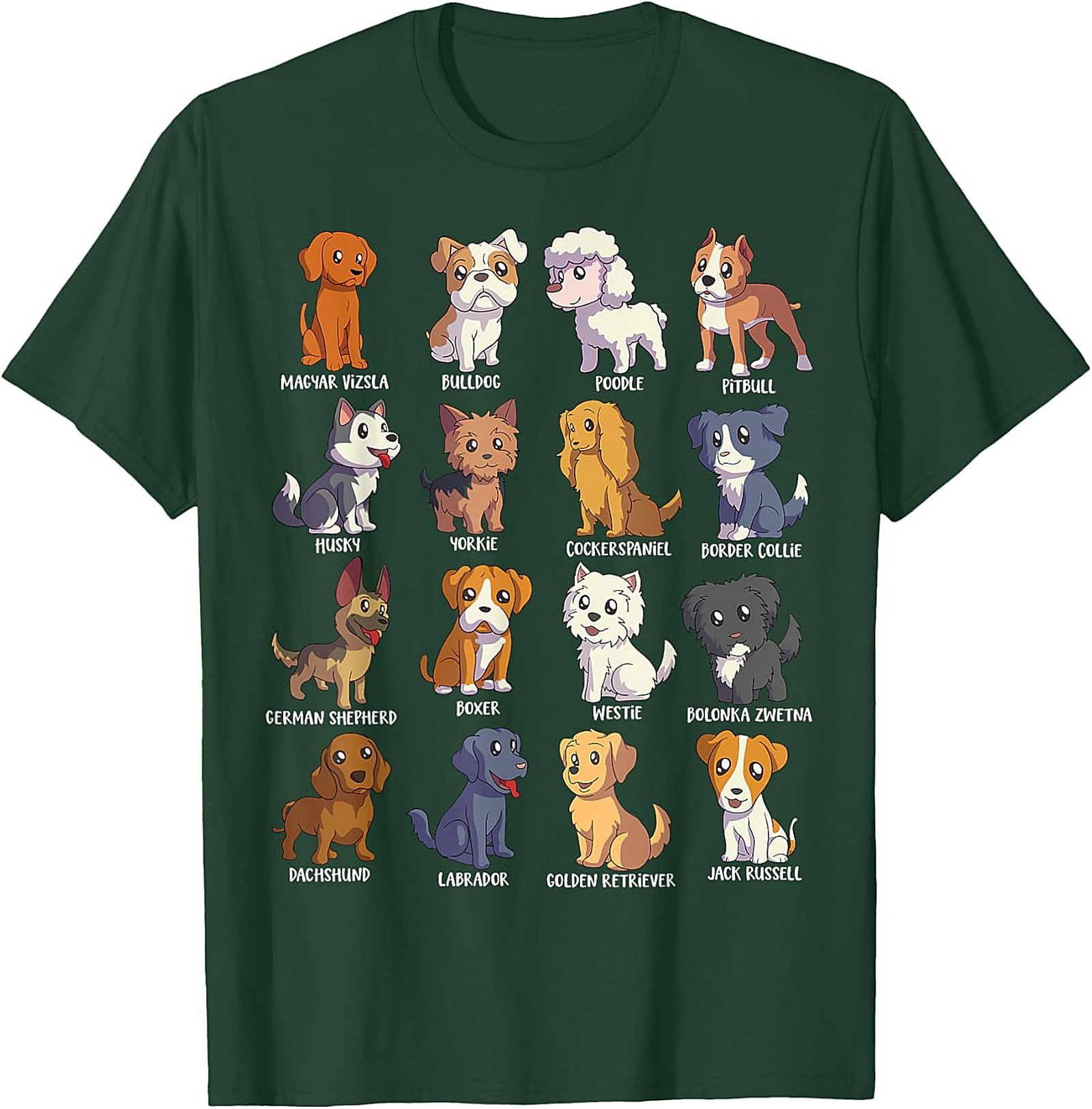 16 Dog Breeds T-Shirt | Ultimate Cute Canine Collection Graphic Tee