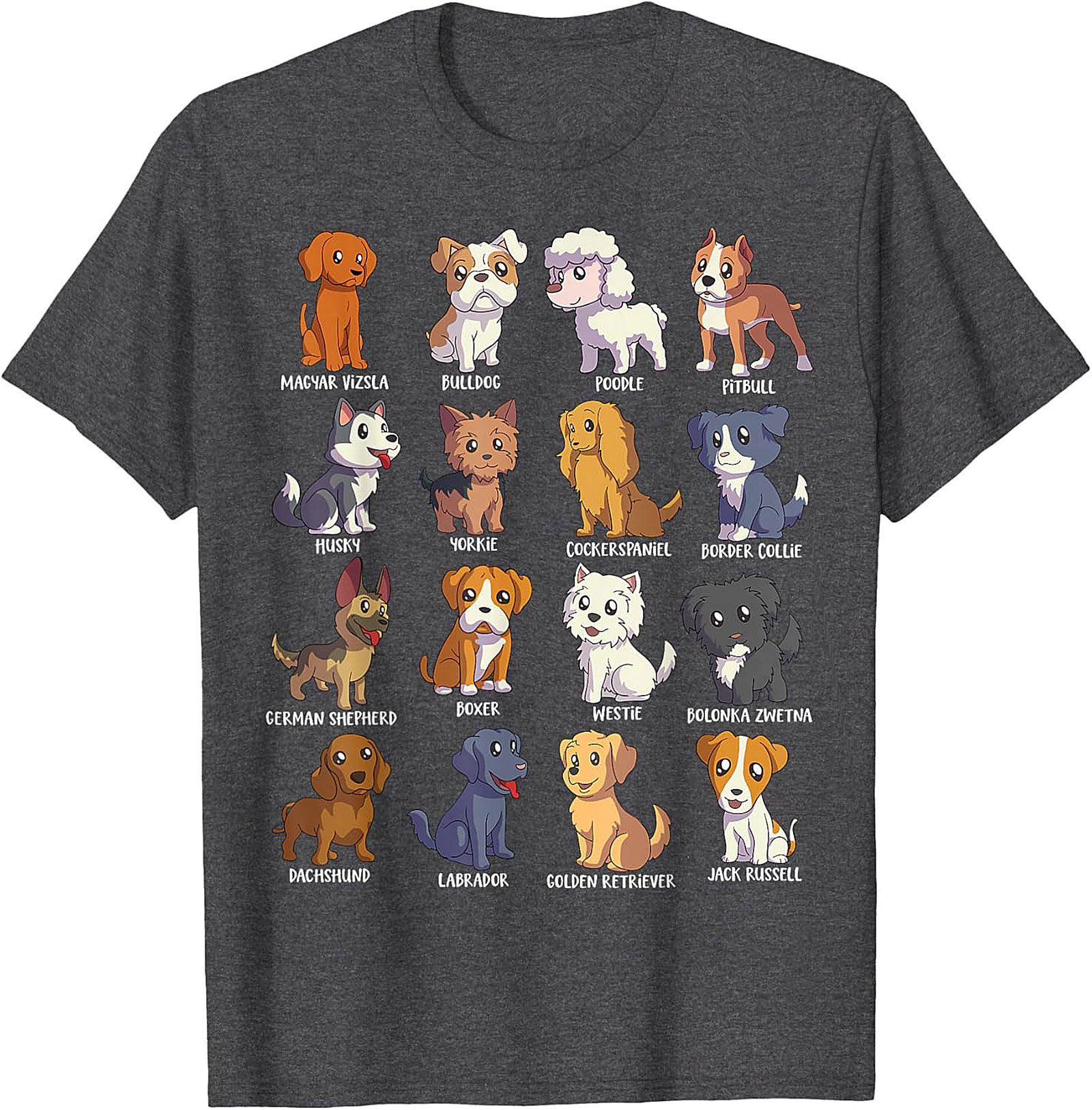 16 Dog Breeds T-Shirt | Ultimate Cute Canine Collection Graphic Tee