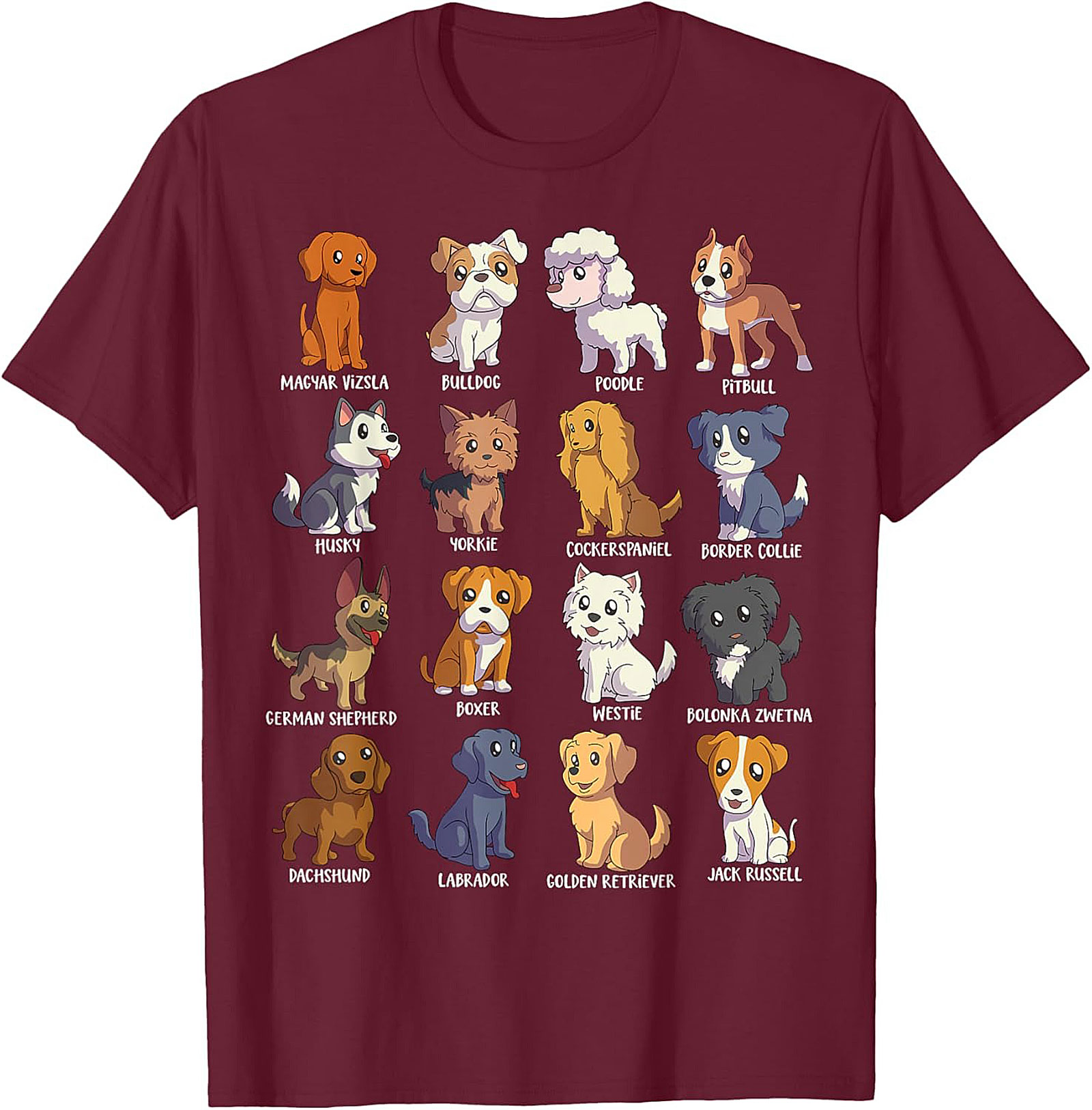 16 Dog Breeds T-Shirt | Ultimate Cute Canine Collection Graphic Tee