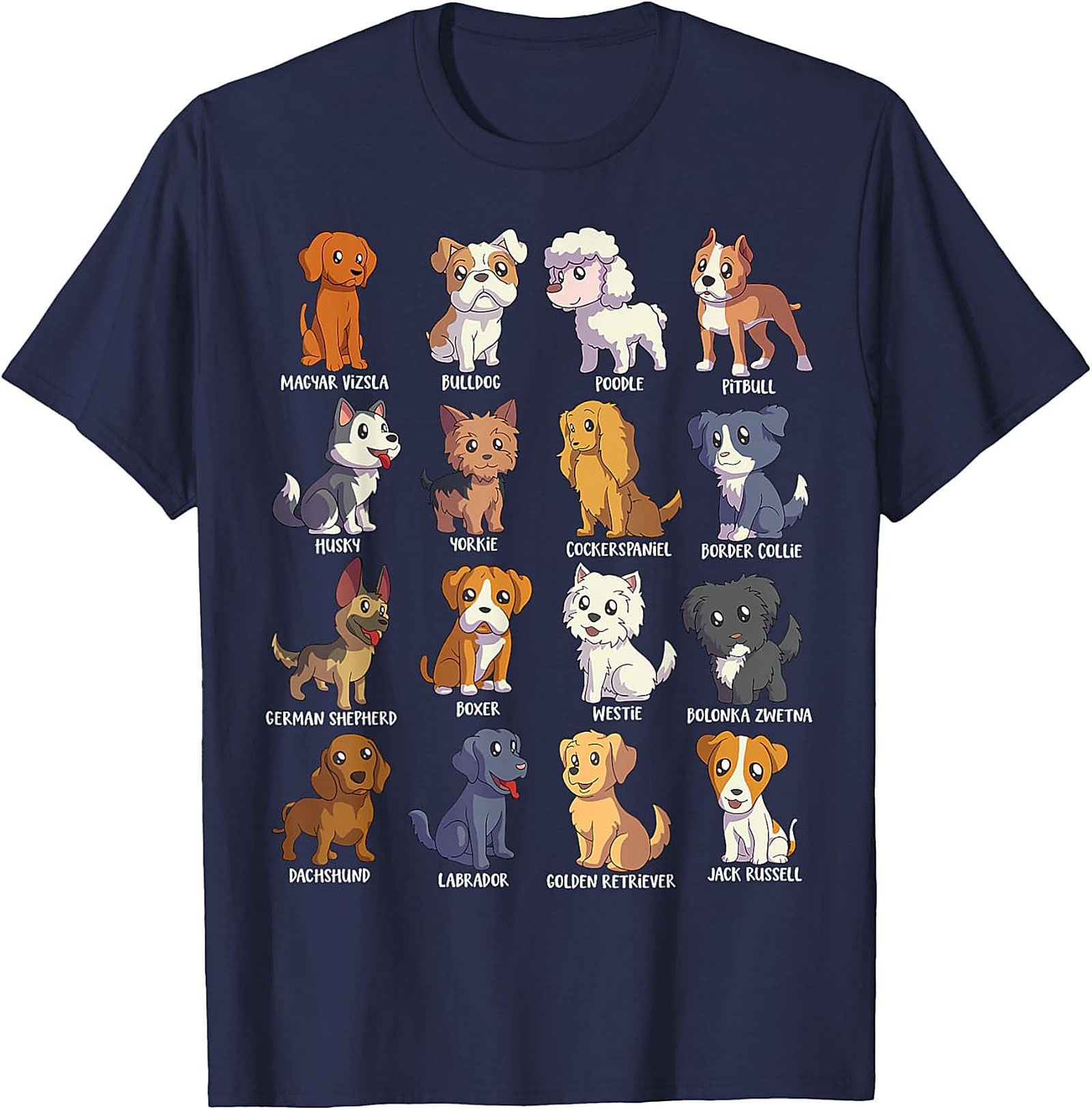 16 Dog Breeds T-Shirt | Ultimate Cute Canine Collection Graphic Tee