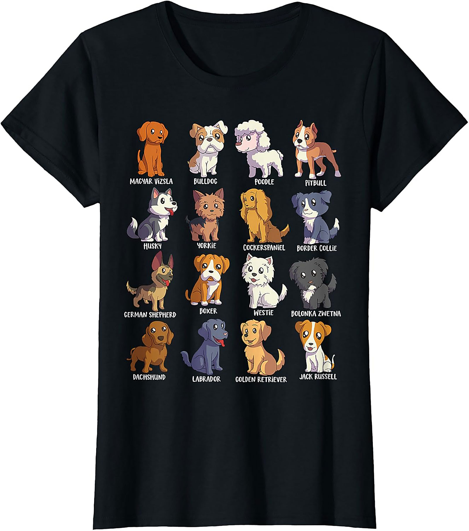 16 Dog Breeds T-Shirt | Ultimate Cute Canine Collection Graphic Tee